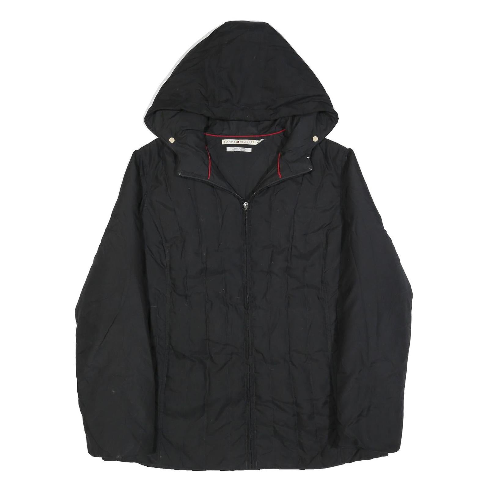 TOMMY HILFIGER Womens Black Hooded Jacket XL Polyester Blend Plain Zip Outdoor Refurbished - N/A refurbished available on Cerqular