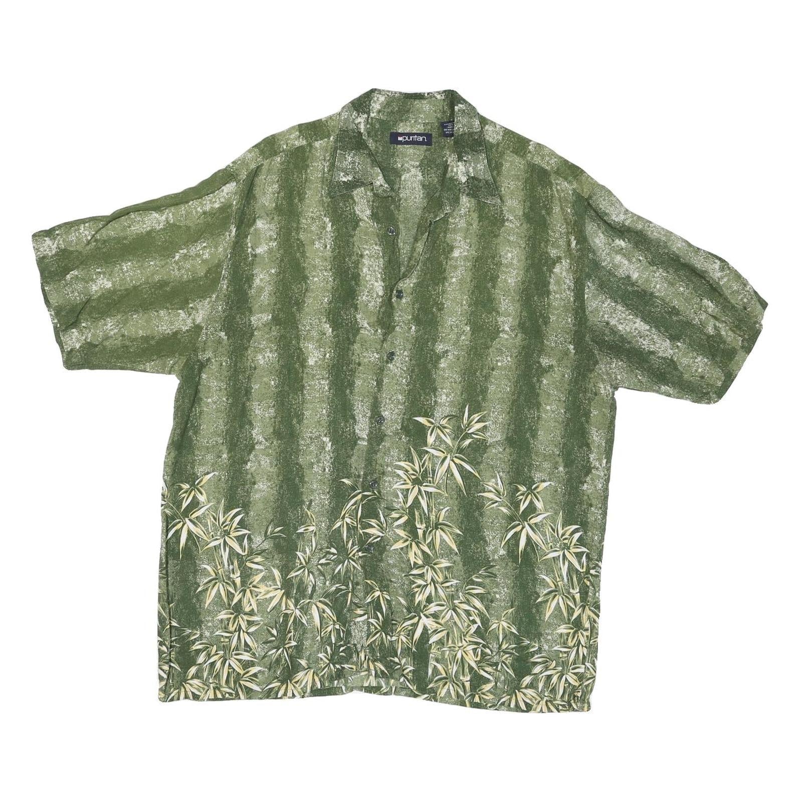 PURITAN Mens Green Polyester Blend Casual Shirt L Bamboo Print Short Sleeve Refurbished - N/A refurbished available on Cerqular