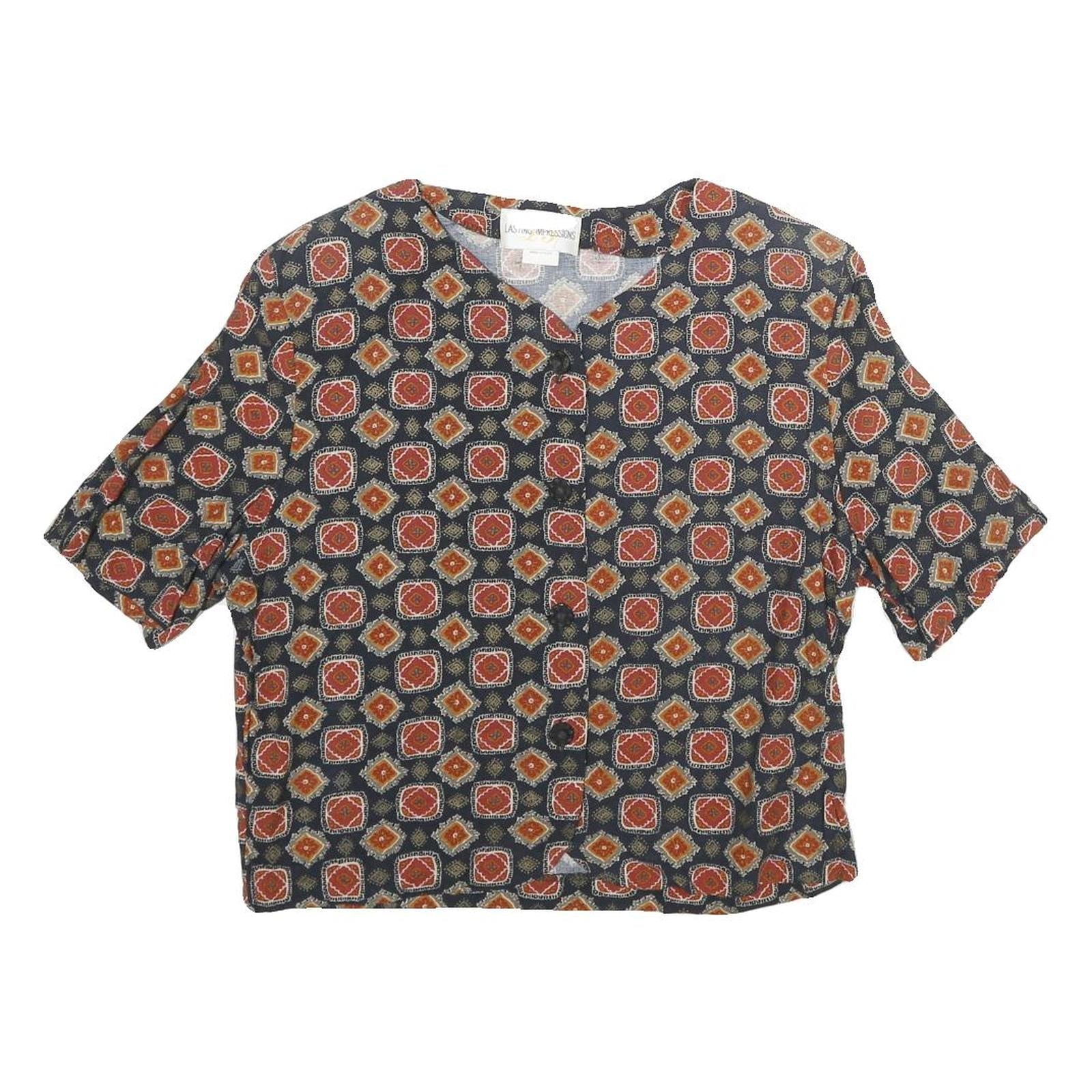 LASTING IMPRESSION Womens Blue & Orange Printed Top Short Sleeve Round Neck S Refurbished - N/A refurbished available on Cerqular