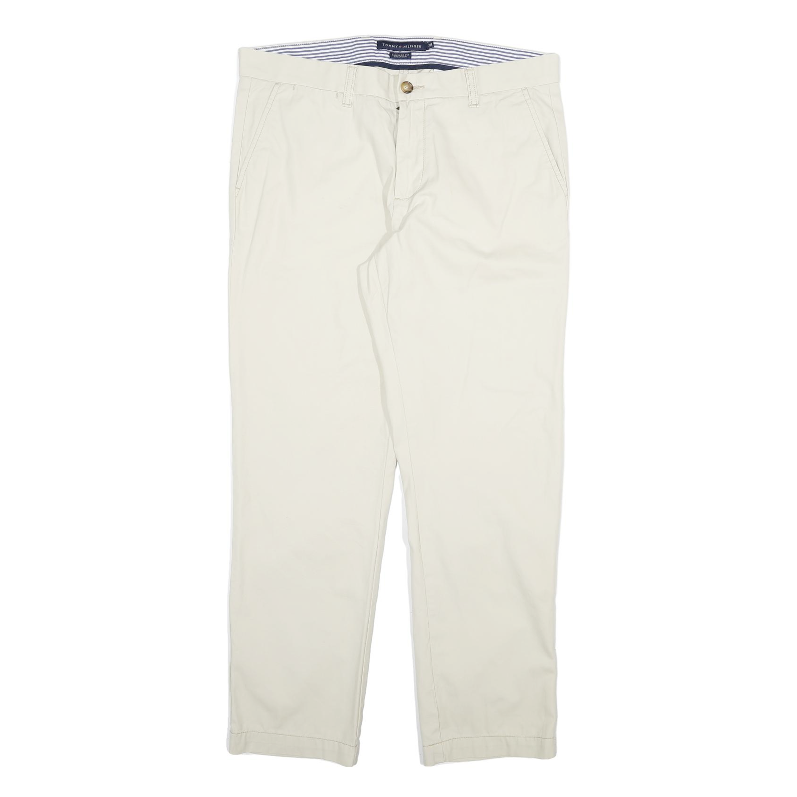 TOMMY HILFIGER Mens Cotton Blend Cream Regular Straight Trousers W34 L30 Casual Refurbished - N/A refurbished available on Cerqular