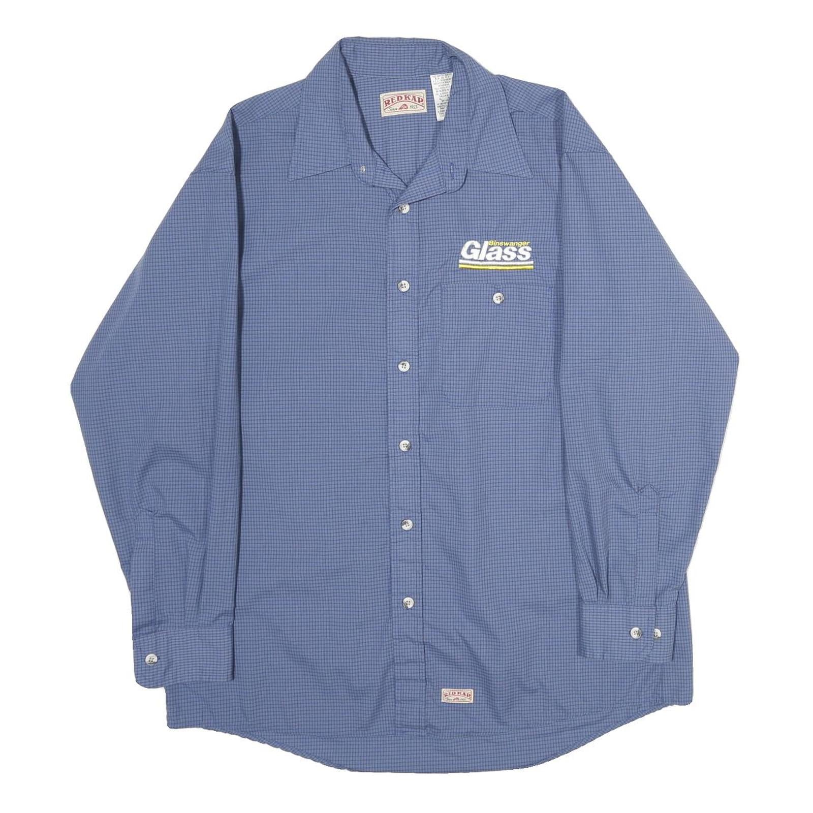 RED KAP Mens Blue & Navy Checked Workwear Shirt L Cotton Blend Long Sleeve Refurbished - N/A refurbished available on Cerqular