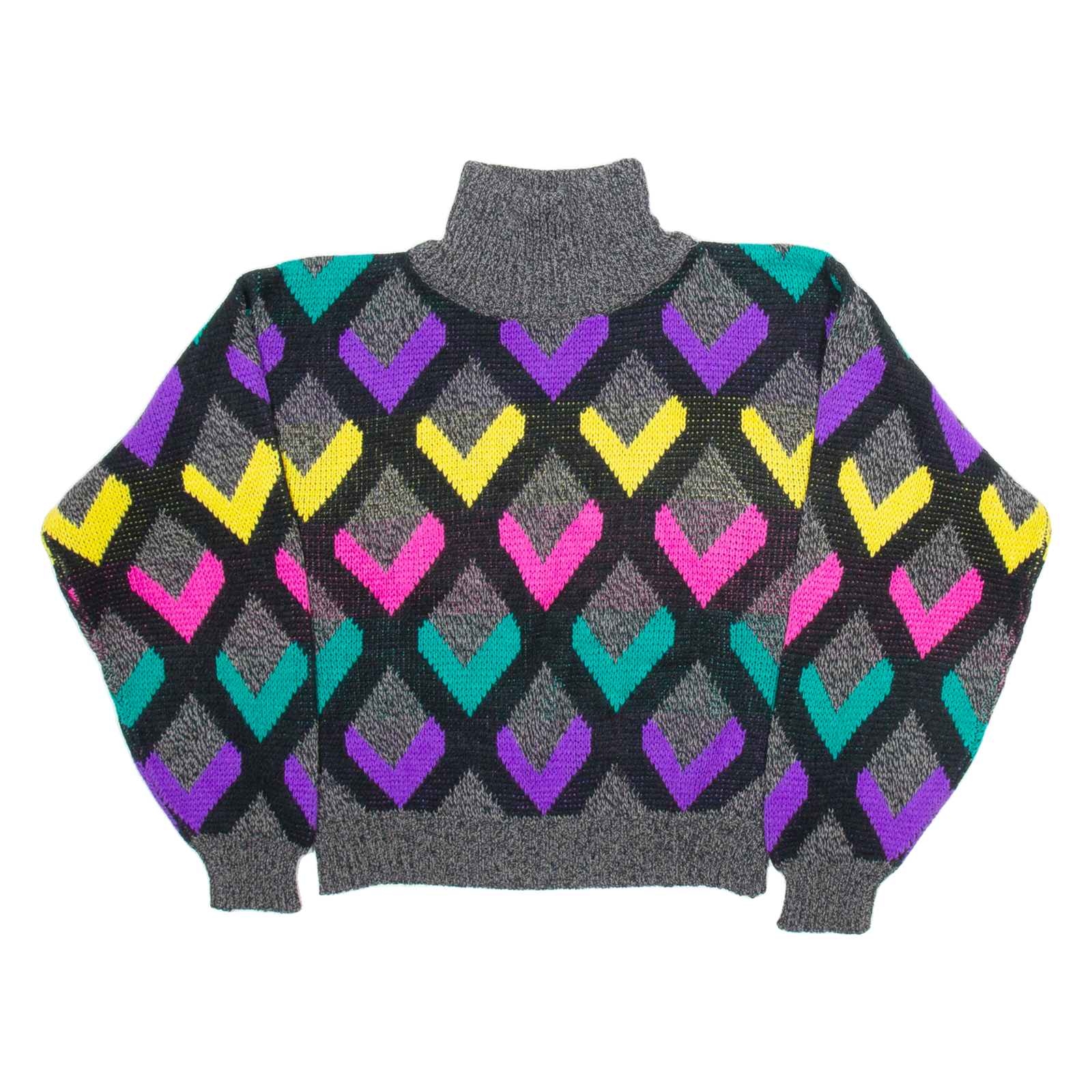 MISTER NOAH Womens Jumper Grey Argyle Tight Knit S Refurbished - N/A refurbished available on Cerqular