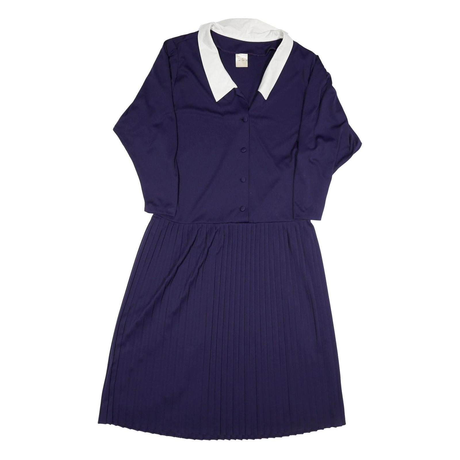 Womens Navy Blue Dress Polyester Blend Pleated Midi UK 10 Button Collar Retro Refurbished - N/A refurbished available on Cerqular