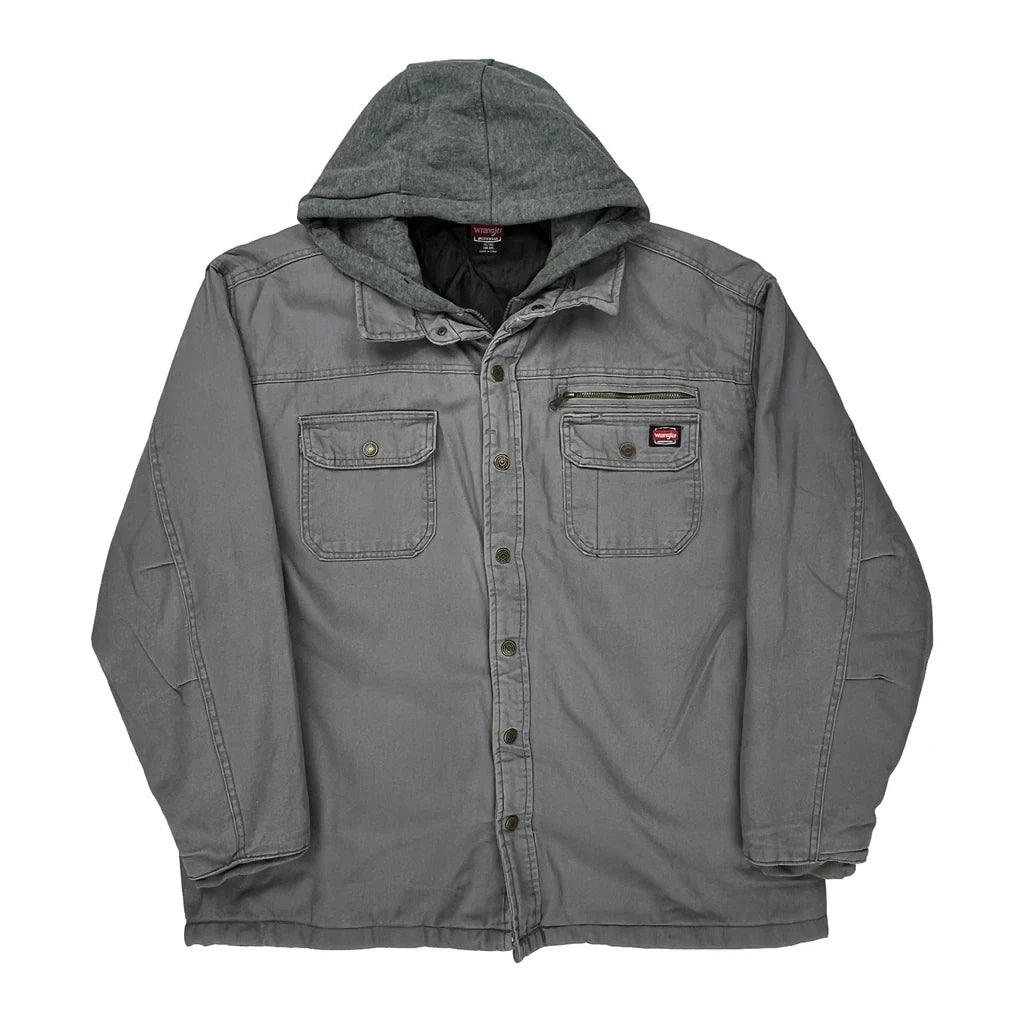 Buy Wrangler Jacket - XL Grey Cotton Blend Refurbished - $71.01 Wrangler Jacket - XL Grey Cotton Blend Refurbished - Thrifted (note: this is a term often used to describe second- refurbished available on Cerqular