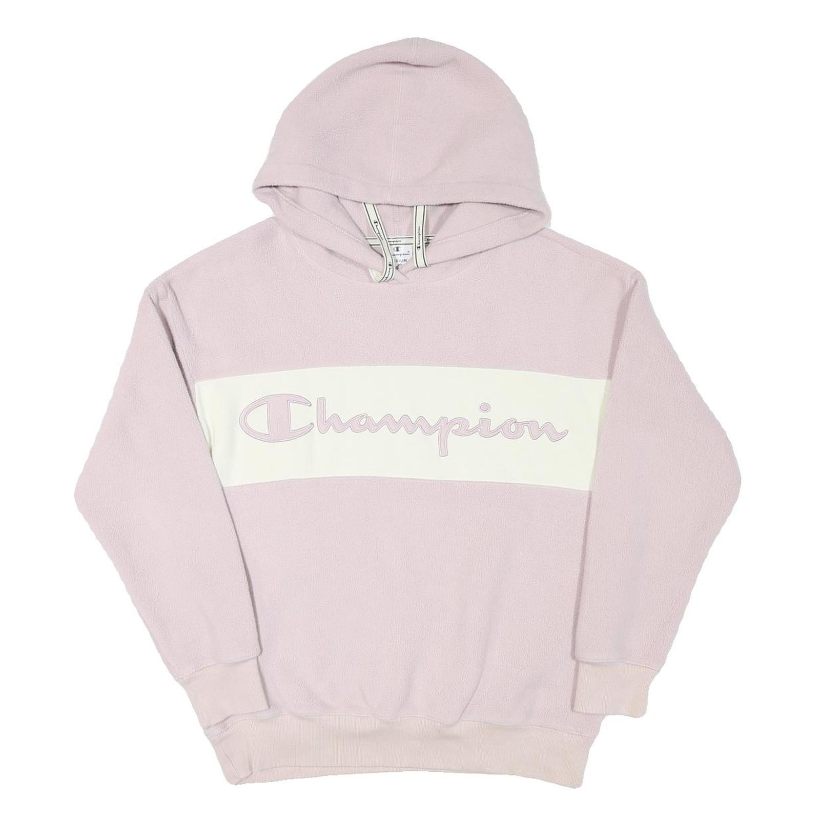 CHAMPION Womens Pink & Cream Logo Pullover Hoodie M Soft Polyester Blend Refurbished - N/A refurbished available on Cerqular