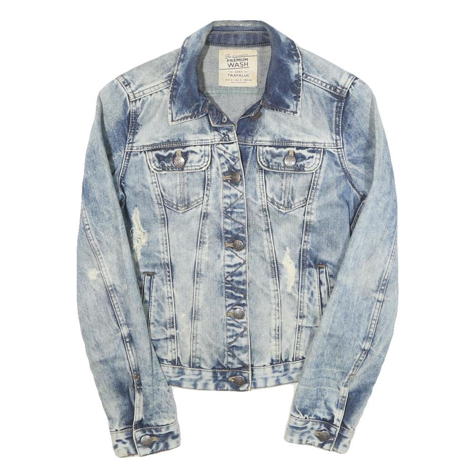 ZARA Womens Blue Denim Jacket S Cotton Blend Button Distressed Casual Refurbished - N/A refurbished available on Cerqular