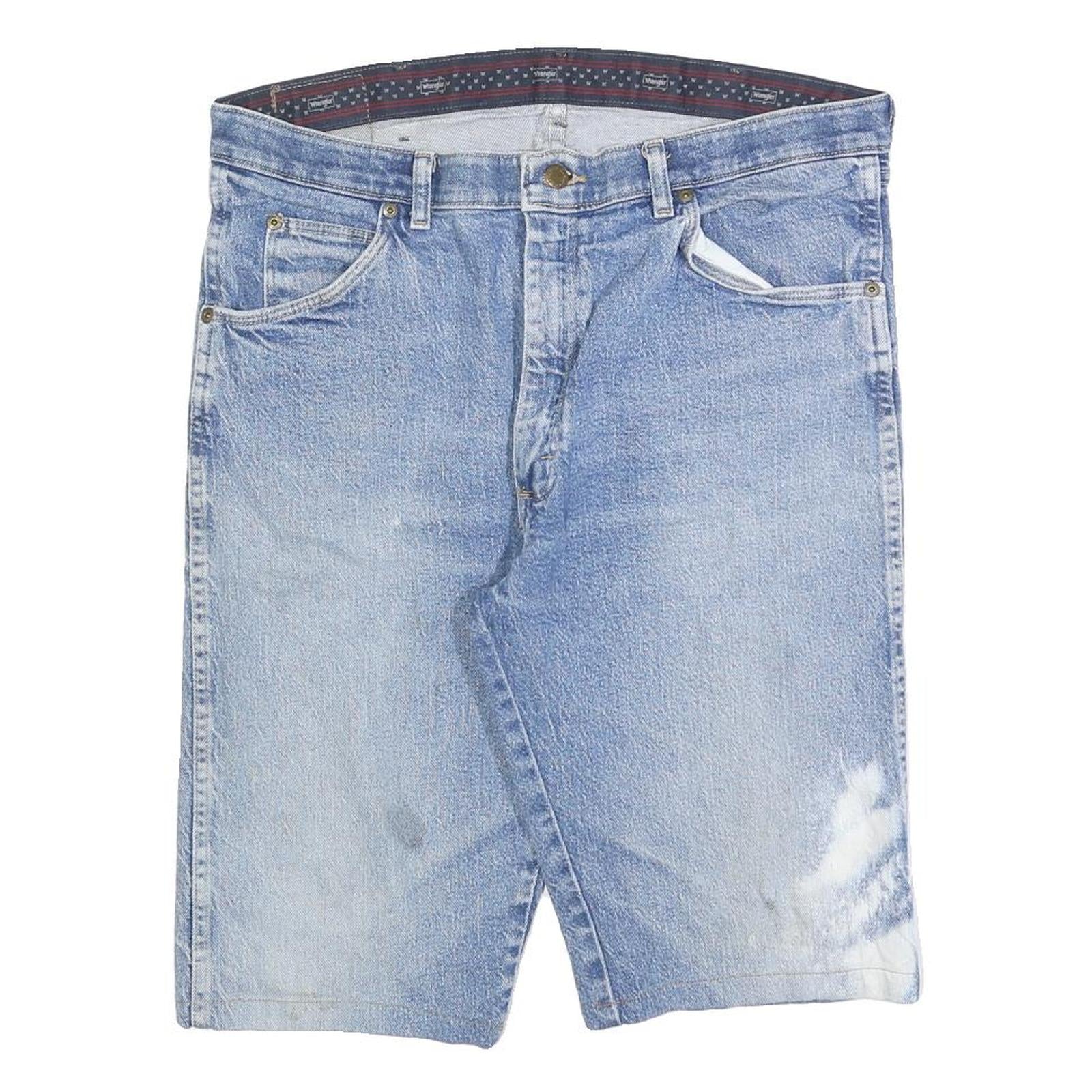 WRANGLER Mens Shorts Blue Casual L W36 Denim Cotton Blend Distressed Refurbished - N/A refurbished available on Cerqular