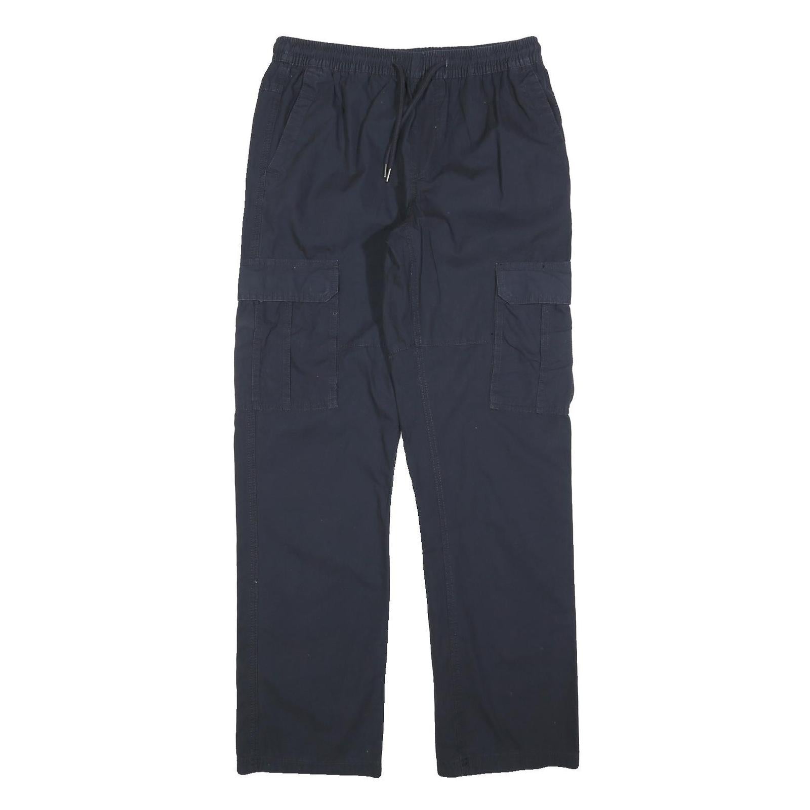 Navy Mens Regular Fit Cargo Style Cotton Blend Drawstring Trousers W30 L32 Refurbished - N/A refurbished available on Cerqular