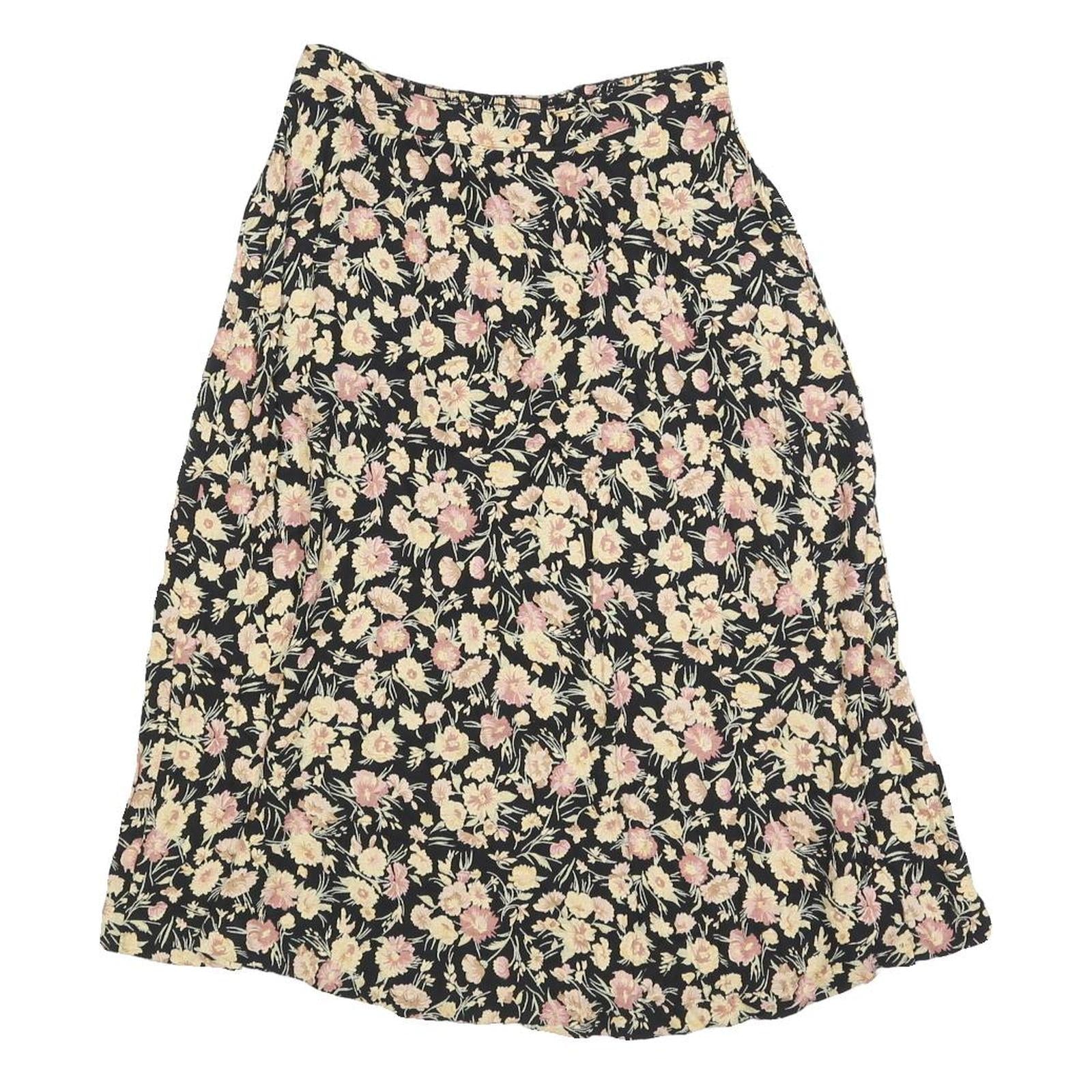 CLIO Womens Black Floral Print Midi Woven Skirt XS Summer Casual Lightweight Refurbished - N/A refurbished available on Cerqular