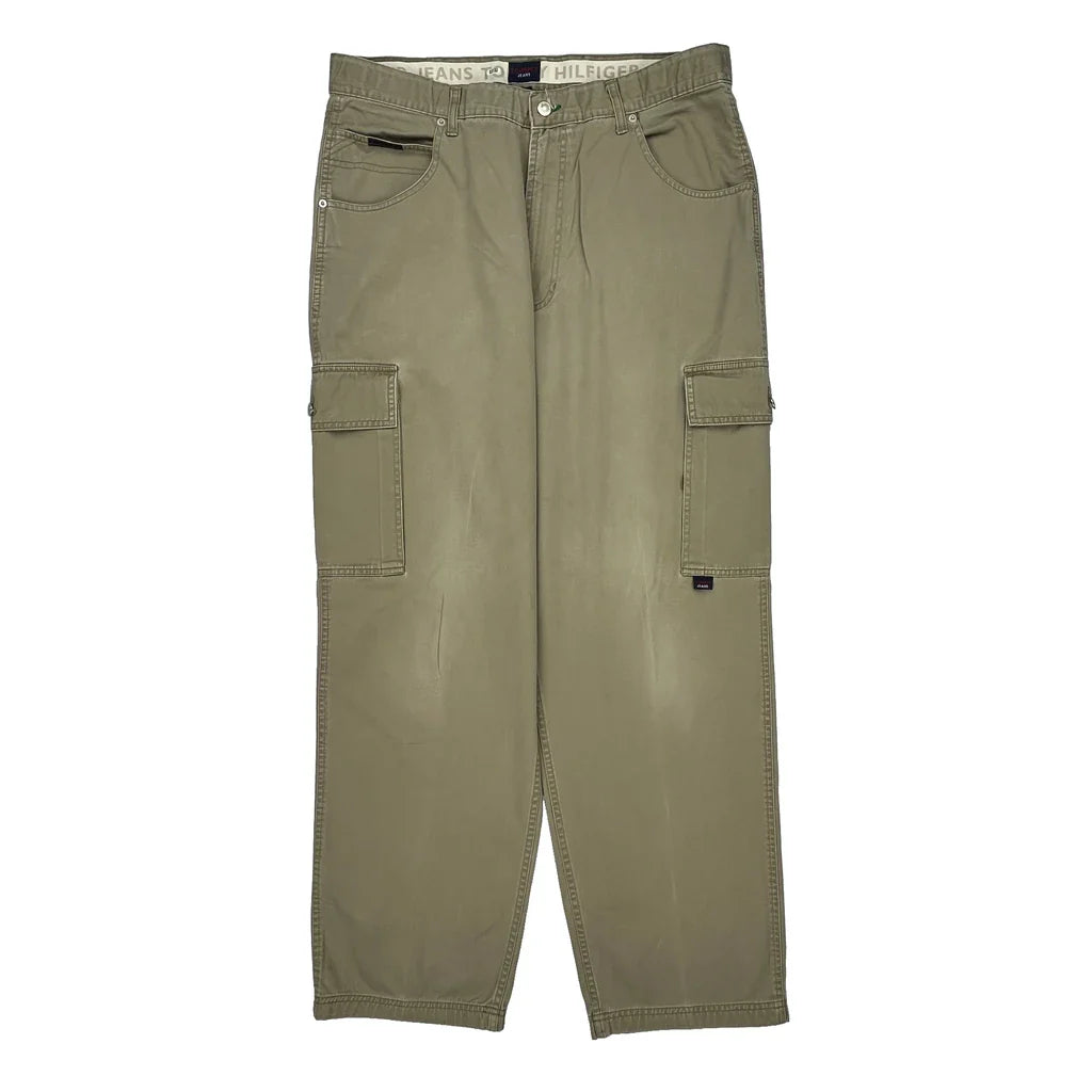 Tommy Jeans Cargo Trousers - 37W 31L Khaki Cotton Refurbished - Thrifted (note: this is a term often used to describe second- refurbished available on Cerqular