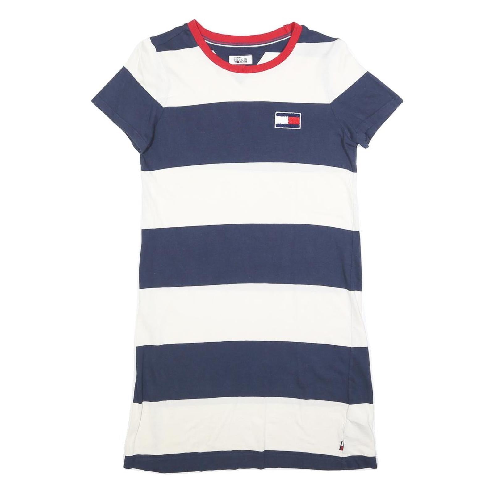 TOMMY HILFIGER Womens Blue & White Stripe Day Jersey Short Sleeve XS Dress Refurbished - N/A refurbished available on Cerqular