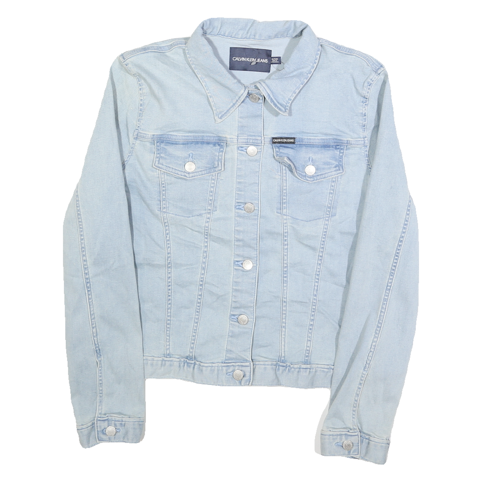 CALVIN KLEIN JEANS Womens Blue Light Denim Jacket XL Cotton Plain Button Closure Refurbished - N/A refurbished available on Cerqular