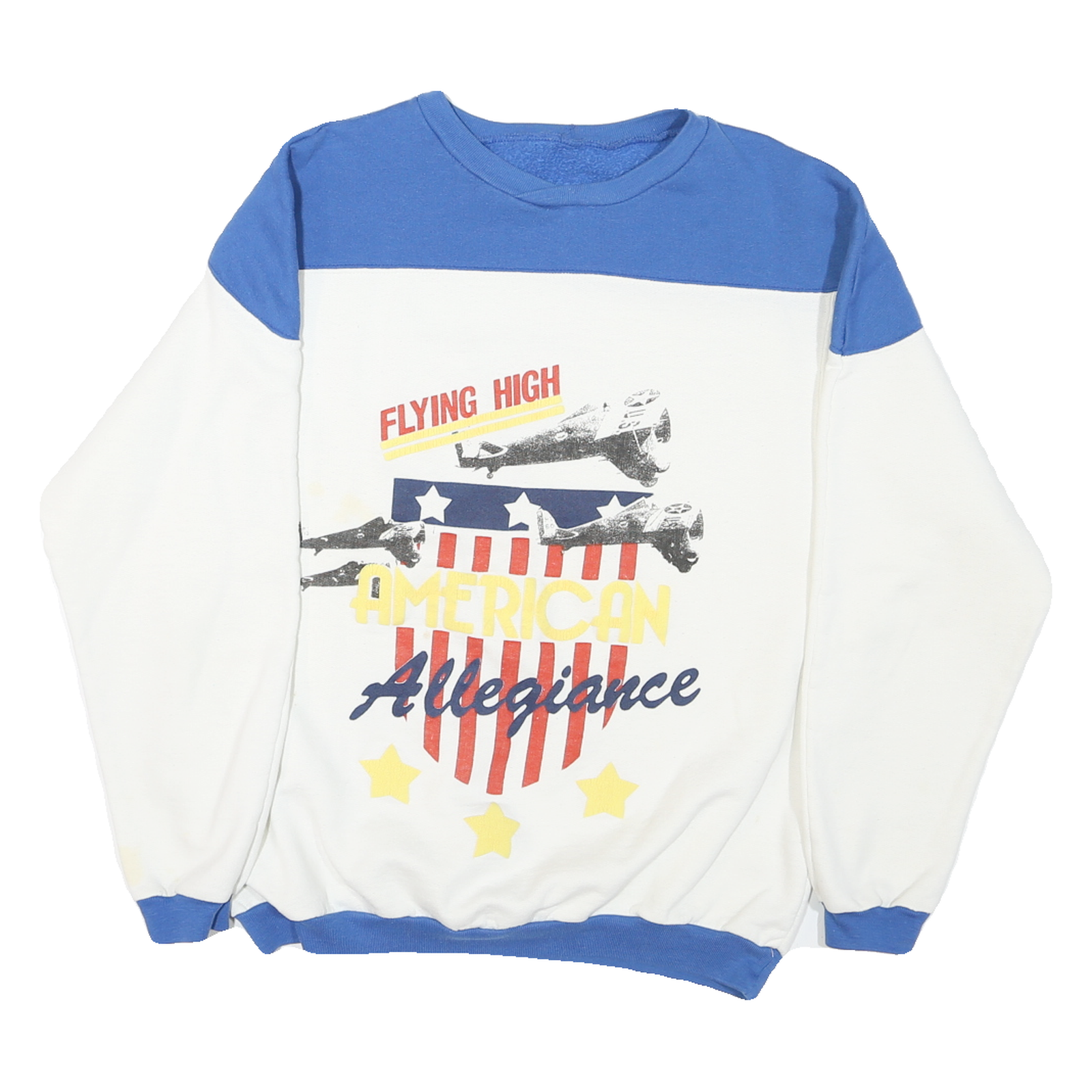 Mens Blue & White Flying High American Allegiance Crew Neck M Sweatshirt Cotton Refurbished - N/A refurbished available on Cerqular