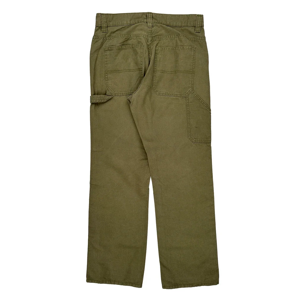 Blue Mountain Carpenter Trousers - 30W 31L Green Cotton Refurbished - Thrifted (note: this is a term often used to describe second- refurbished available on Cerqular