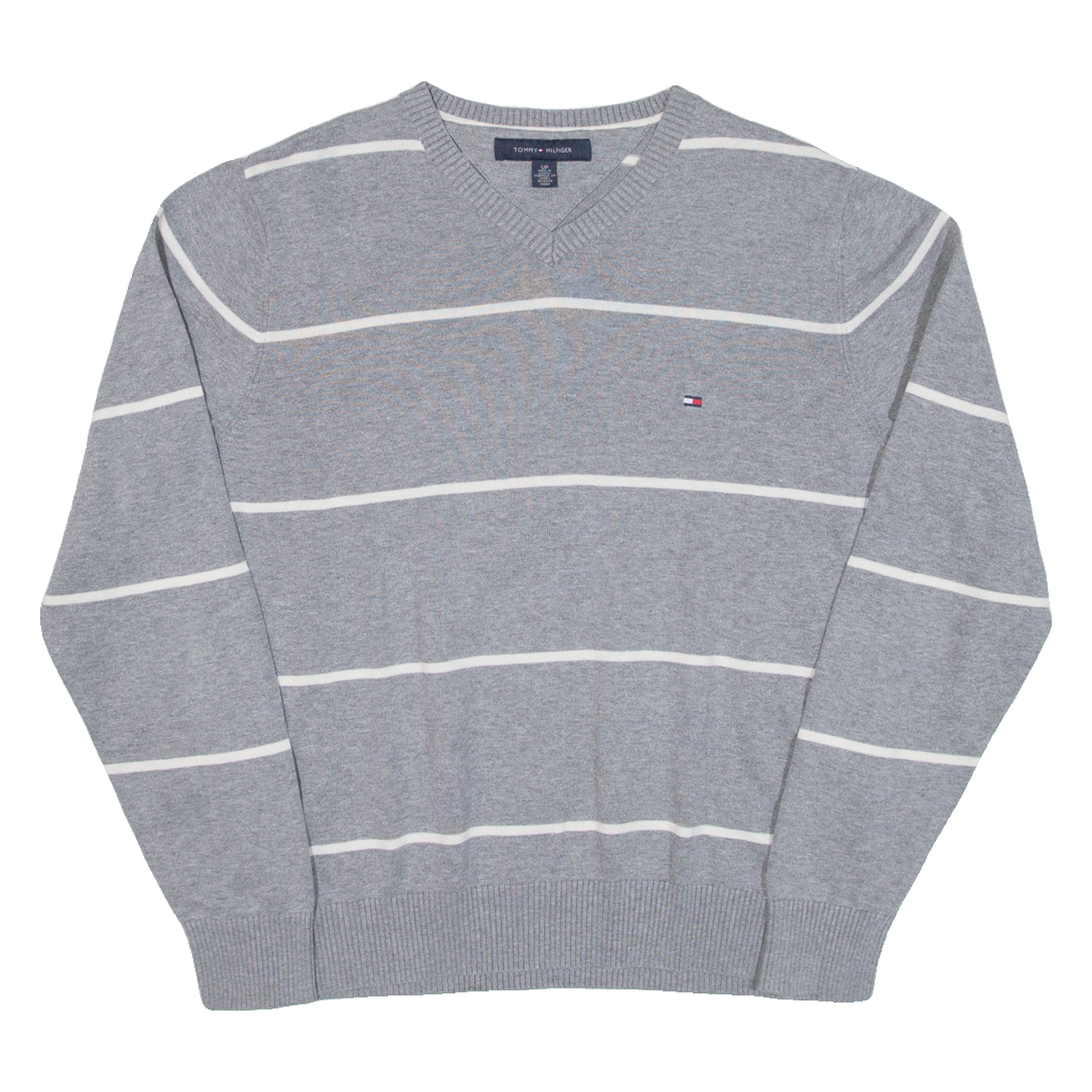 TOMMY HILFIGER Mens Jumper Grey Striped V-Neck Tight Knit S Refurbished - N/A refurbished available on Cerqular