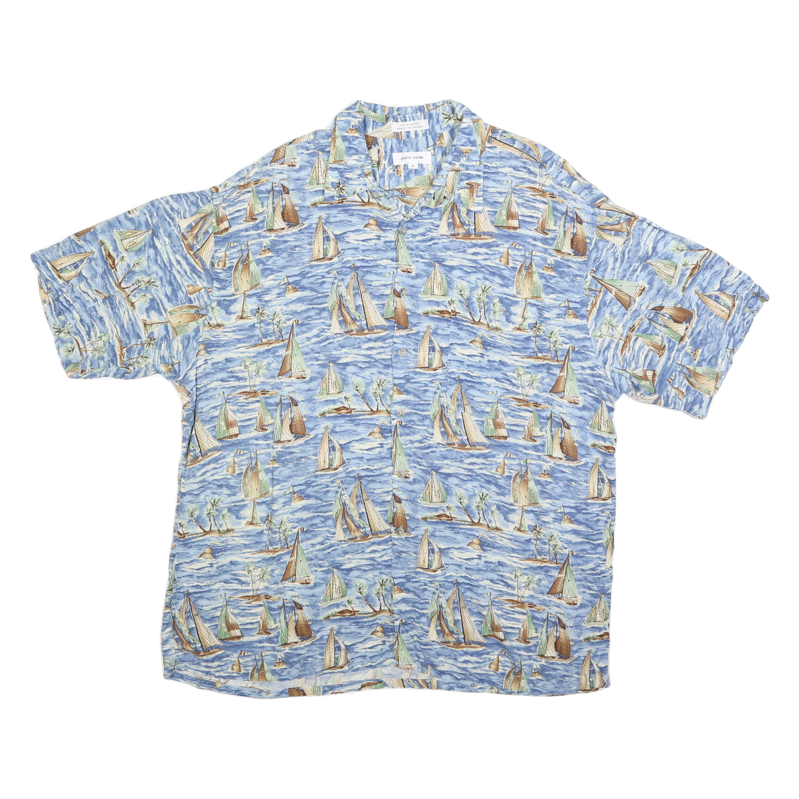 PIERRE CARDIN Mens Blue Sailing Boat Print Cotton Blend Shirt XL Casual Holiday Refurbished - N/A refurbished available on Cerqular