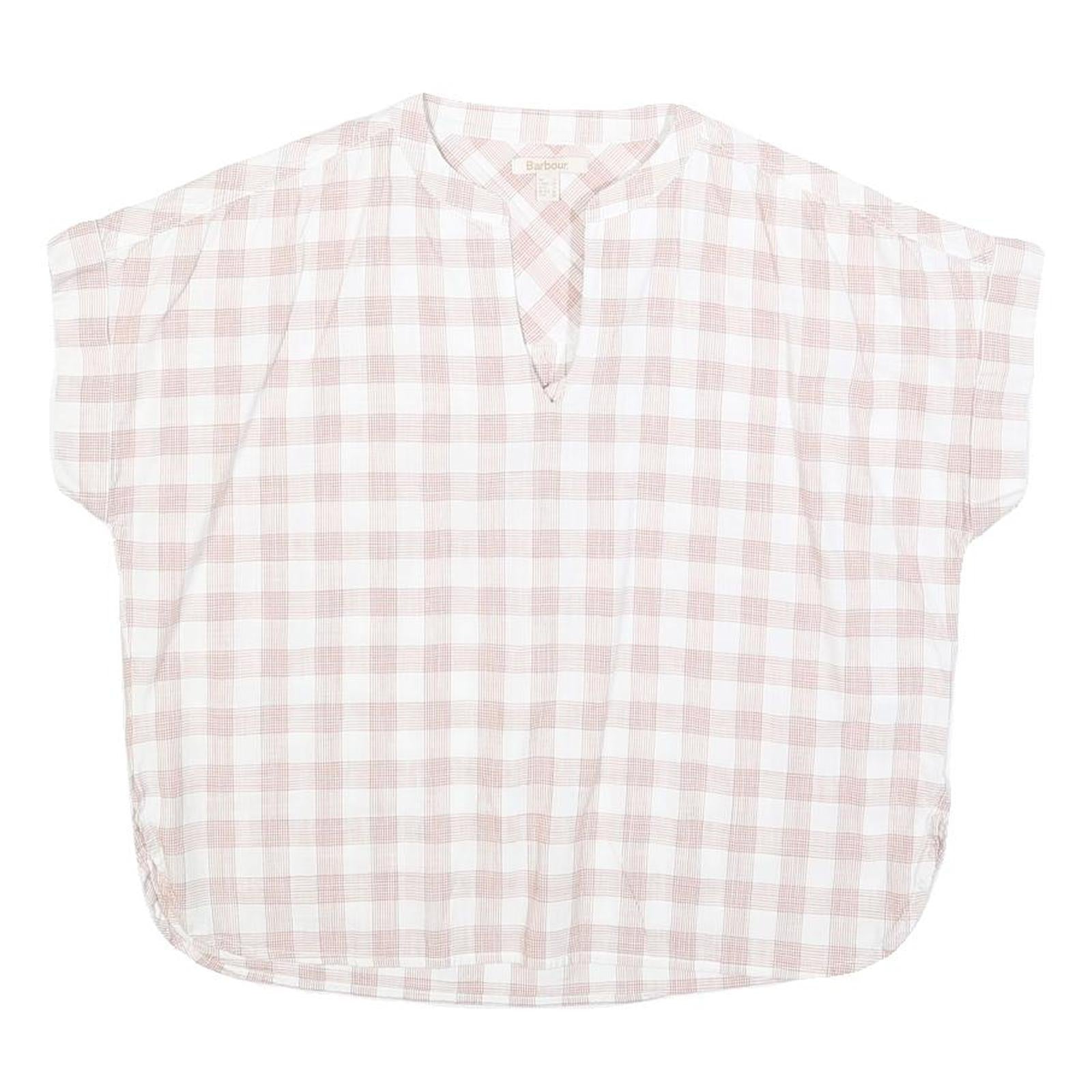 BARBOUR Womens Cream & Pink Checked Basic Top Sleeveless Round Neck UK 8 Cotton Refurbished - N/A refurbished available on Cerqular