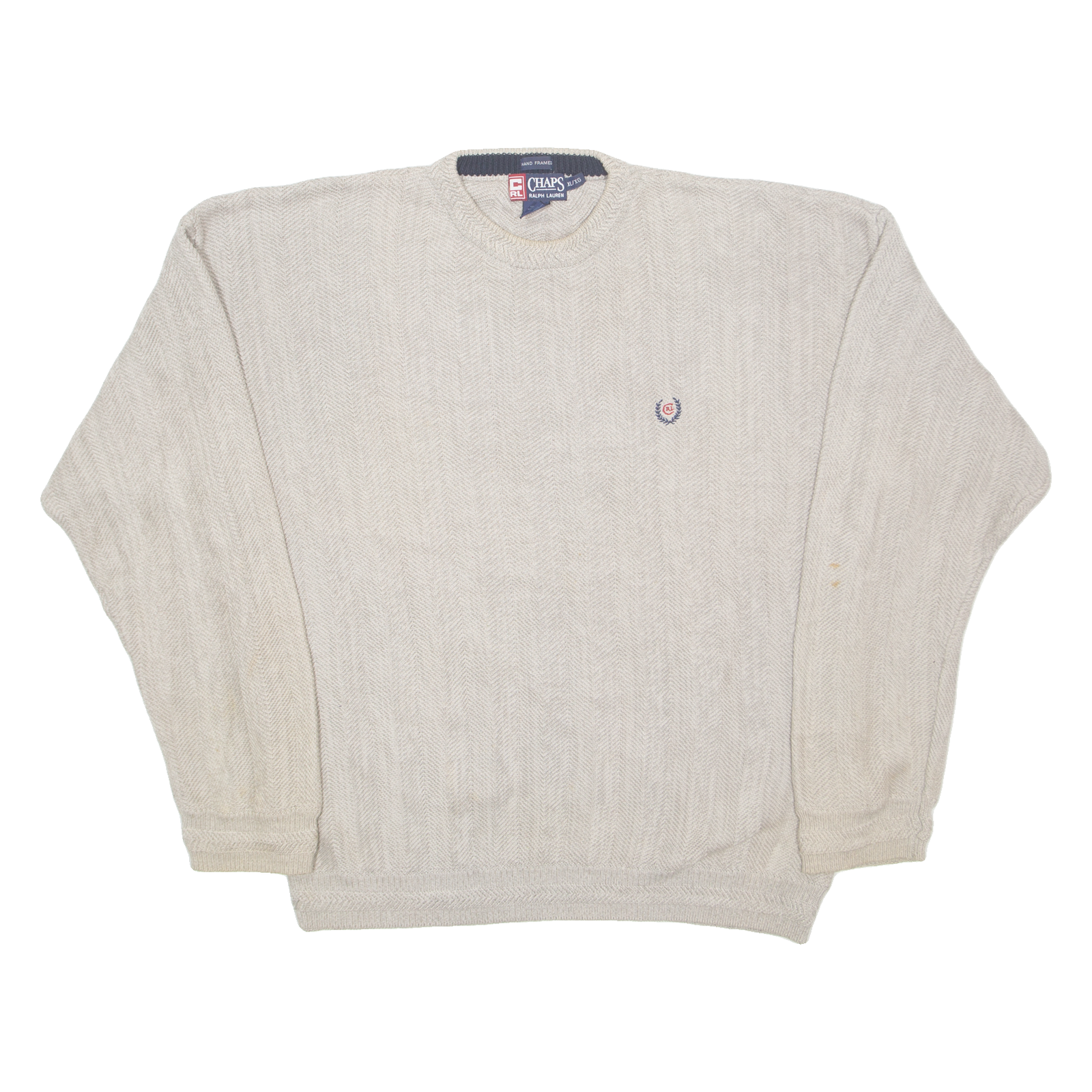 CHAPS RALPH LAUREN Mens Patterned Jumper Grey Chevron Tight Knit XL Refurbished - N/A refurbished available on Cerqular