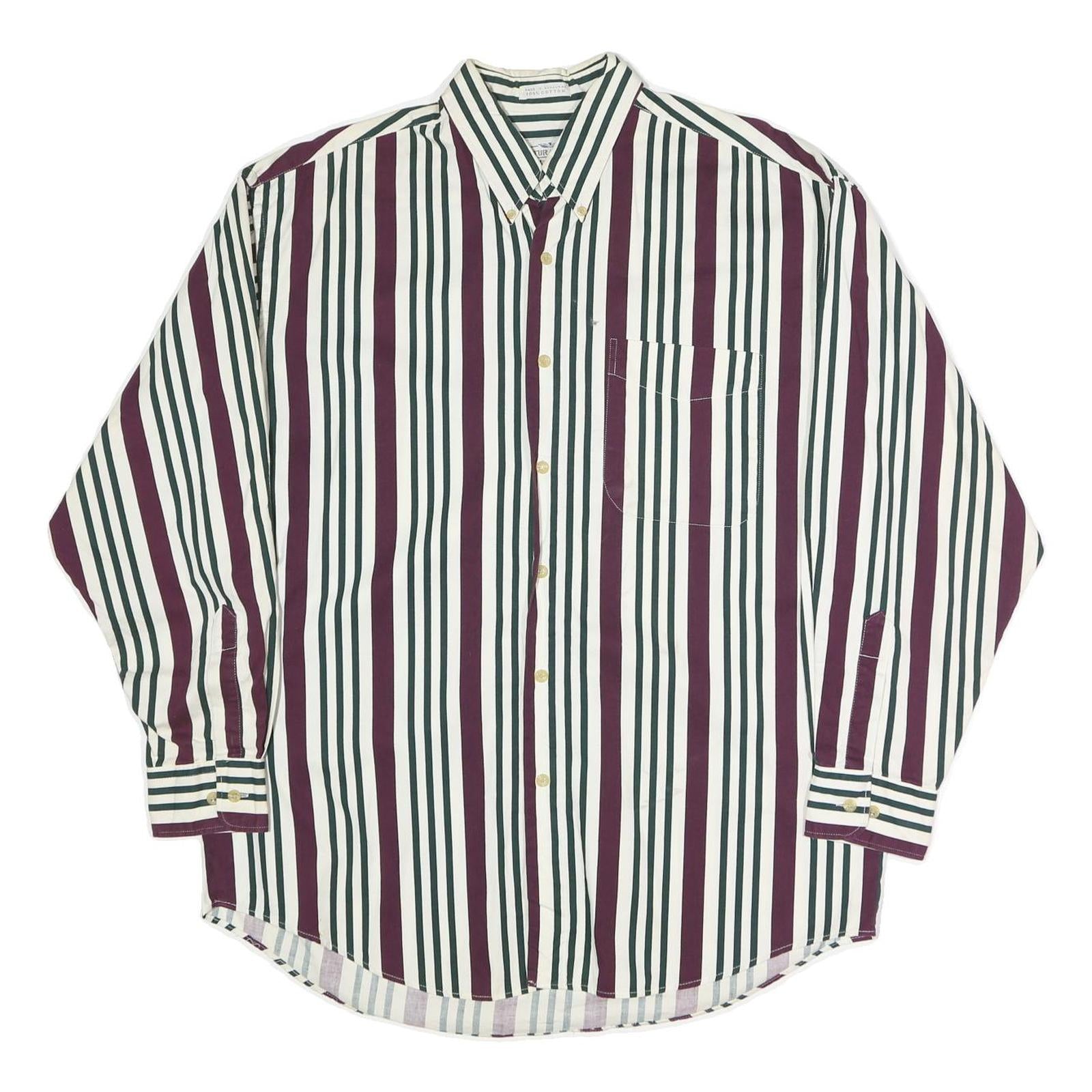 NATURAL ISSUE Mens White & Burgundy Striped Cotton Shirt L Button-Down Collar Refurbished - N/A refurbished available on Cerqular