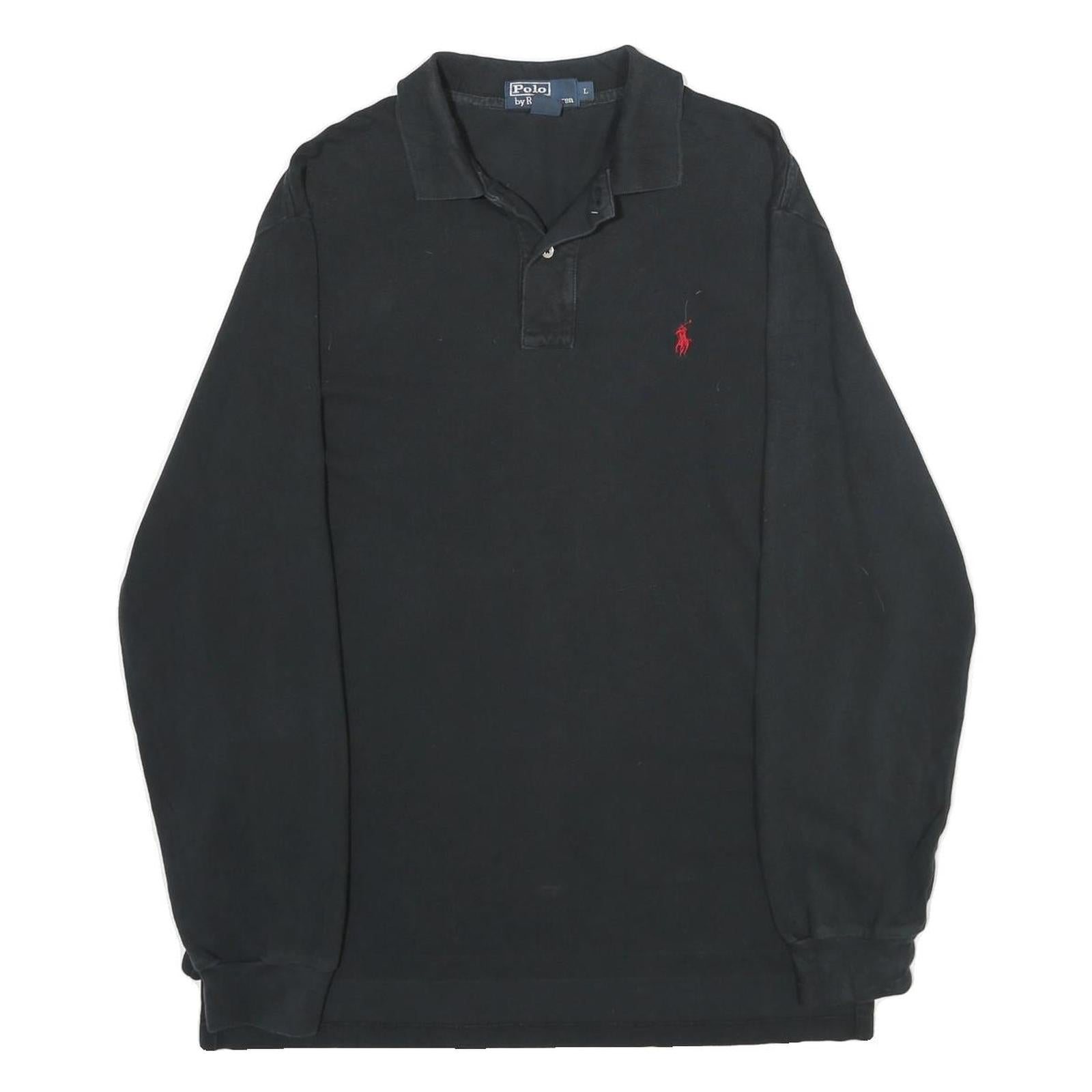 POLO RALPH LAUREN Mens Black Long Sleeve Plain L Cotton Polo Shirt Classic Fit Refurbished - N/A refurbished available on Cerqular