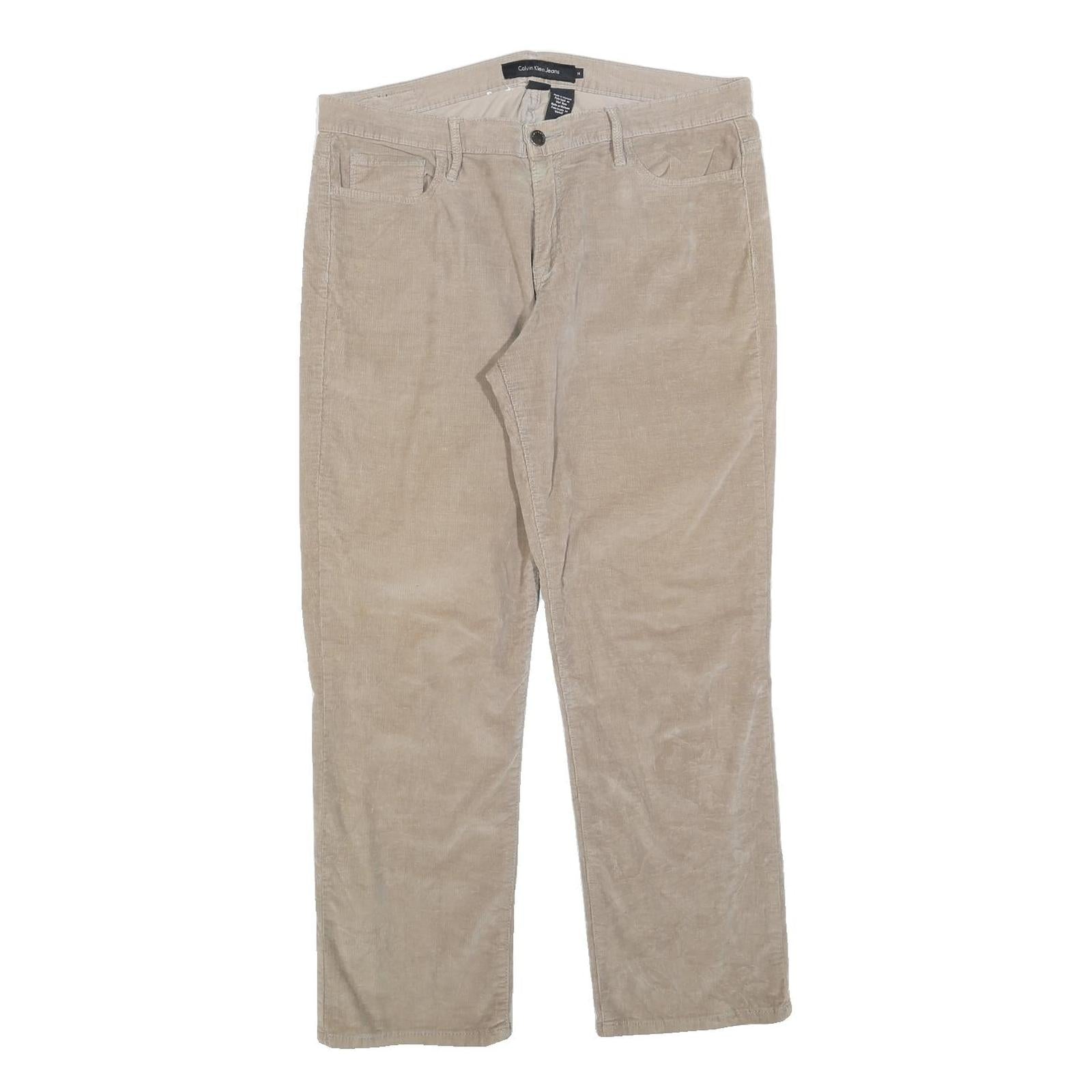 CALVIN KLEIN JEANS Womens Cotton Blend Beige Regular Straight Trousers W34 L28 Refurbished - N/A refurbished available on Cerqular