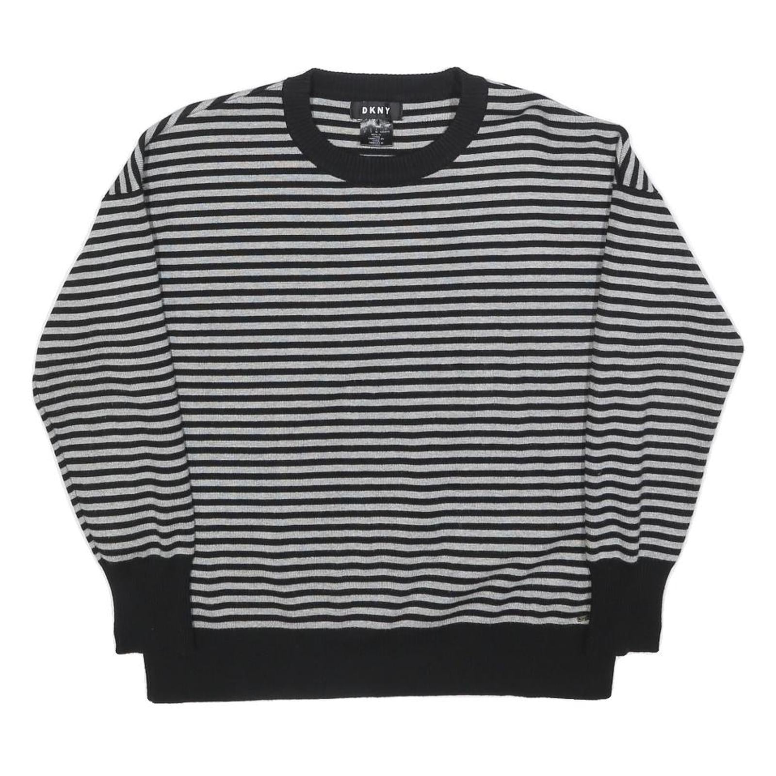 DKNY Womens Black & Grey Patterned Jumper Crew Neck Basic Knit S Designer Cotton Refurbished - N/A refurbished available on Cerqular