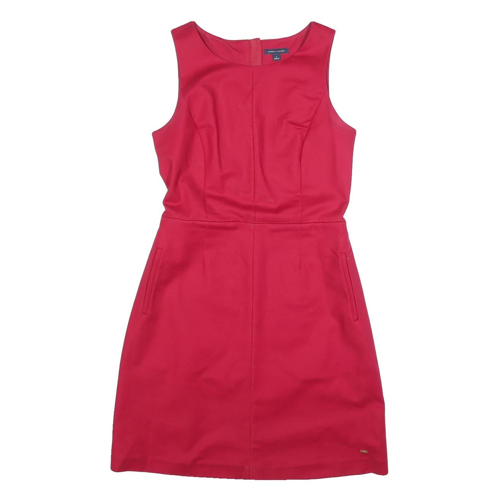 TOMMY HILFIGER Womens Red Sleeveless Day Cotton Blend Plain Dress S Elegant Zip Refurbished - N/A refurbished available on Cerqular