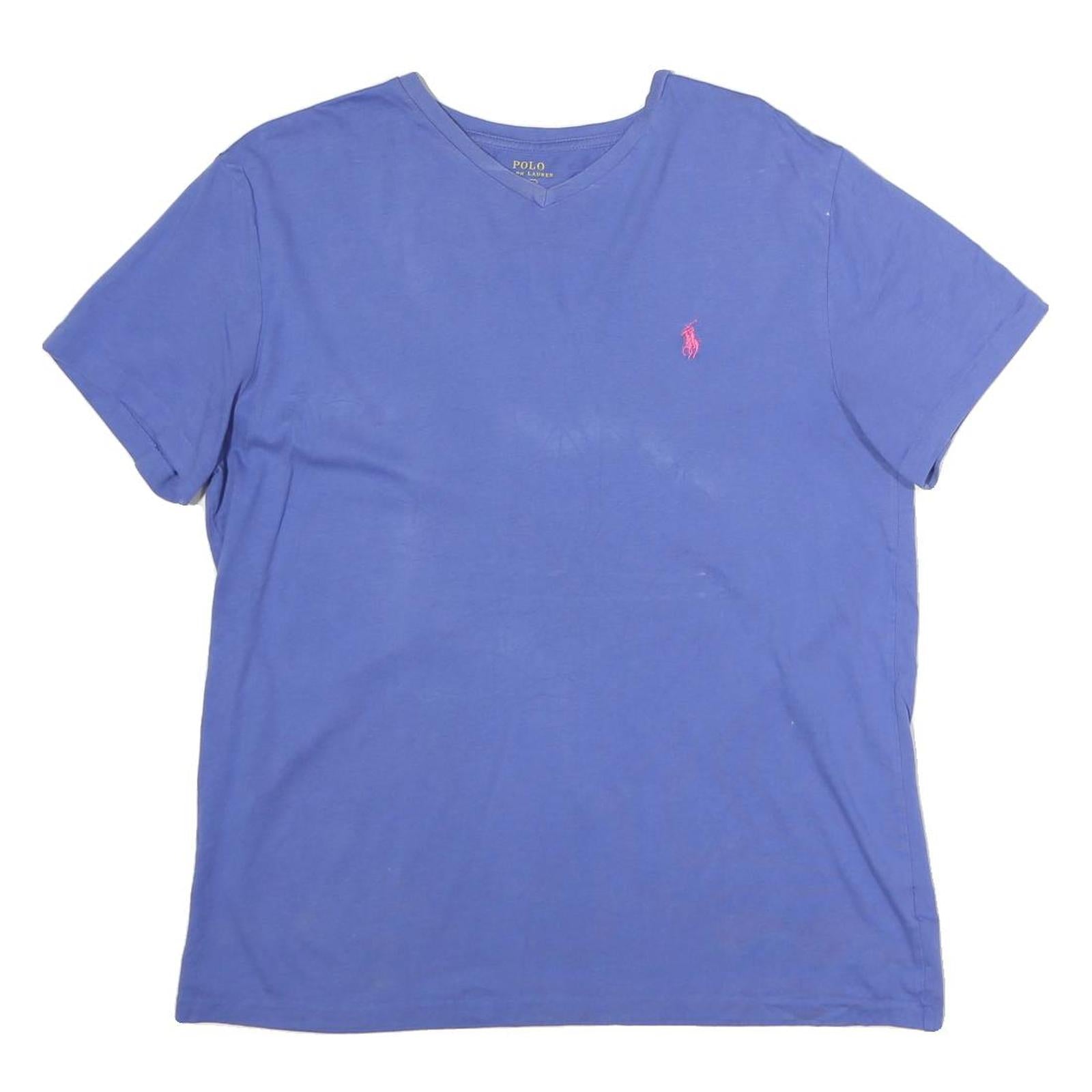 POLO RALPH LAUREN Womens Blue V-Neck Cotton T-Shirt M Short Sleeve Pink Logo Refurbished - N/A refurbished available on Cerqular