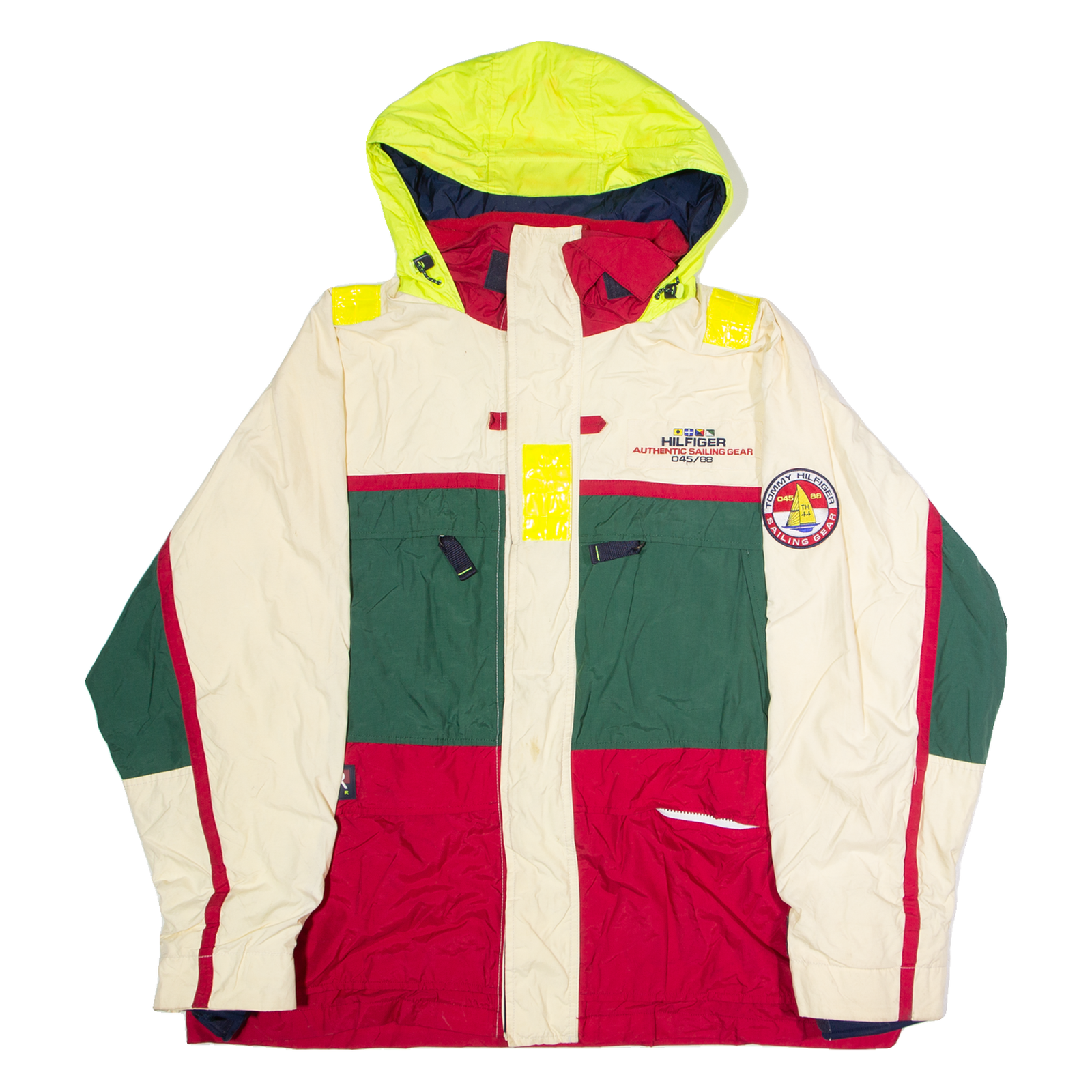 TOMMY HILFIGER Sailing Gear Mens Coat Cream 90s Hooded Colourblock 2XL Refurbished - N/A refurbished available on Cerqular
