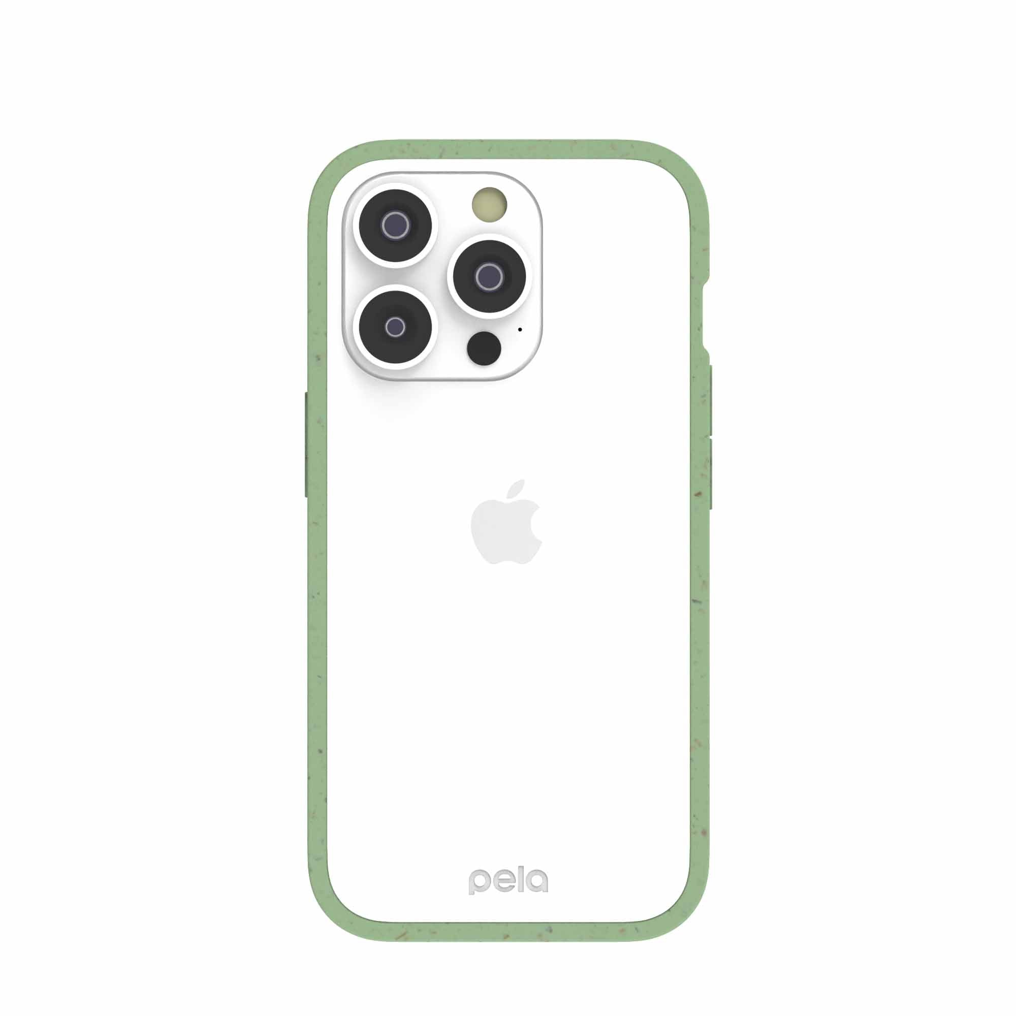 Clear iPhone 14 Pro Case with Sage Green Ridge Refurbished - Pela Case refurbished available on Cerqular