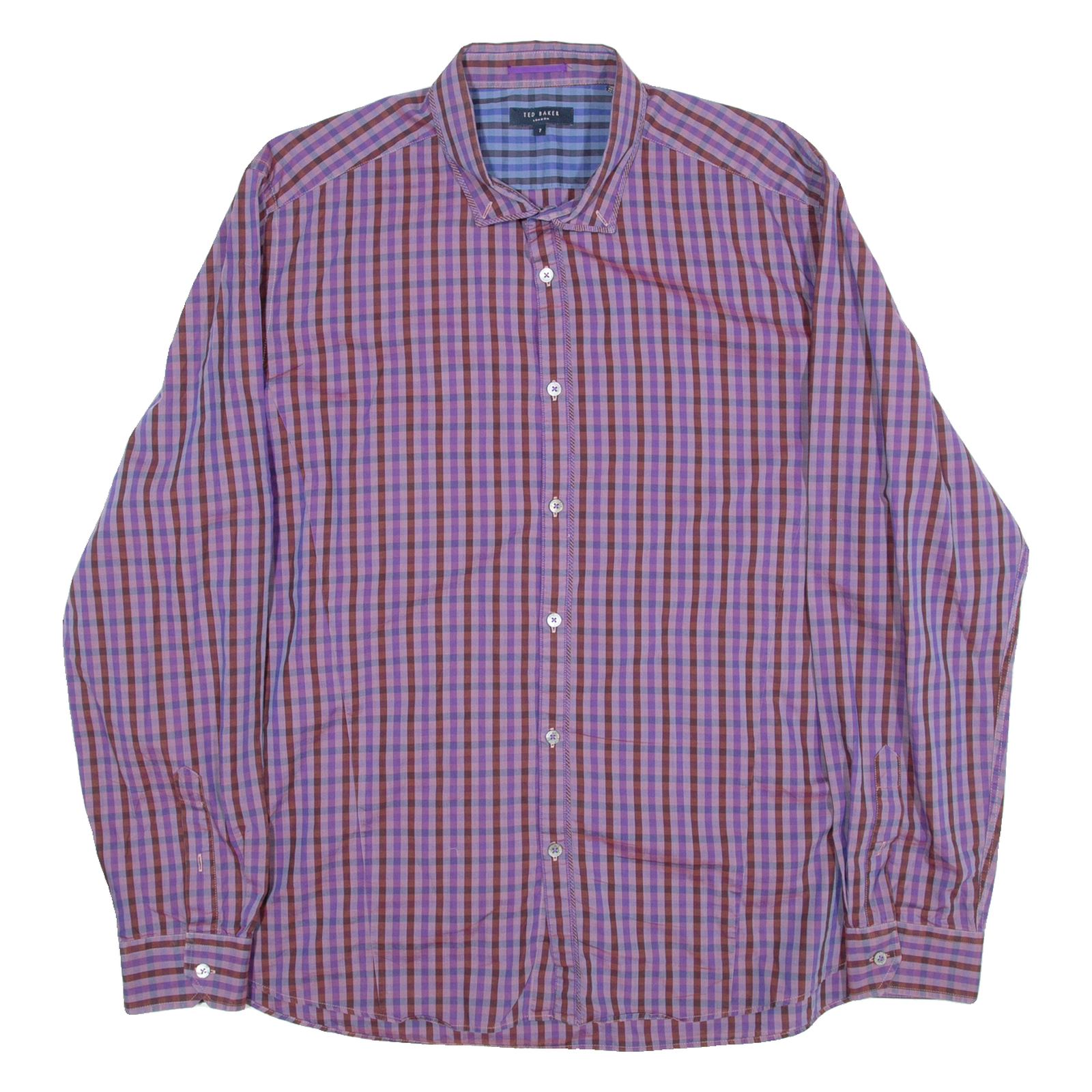TED BAKER Mens Shirt Purple Gingham Long Sleeve L Refurbished - N/A refurbished available on Cerqular