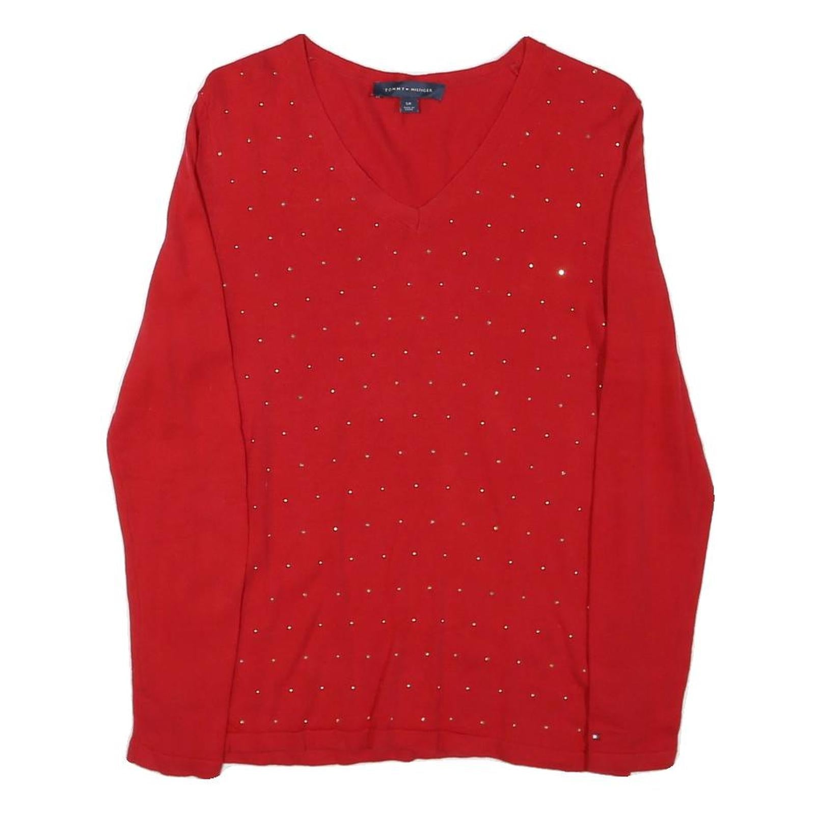 TOMMY HILFIGER Womens Red Plain Jumper V-Neck Basic Knit Size S Elegant Cotton Refurbished - N/A refurbished available on Cerqular