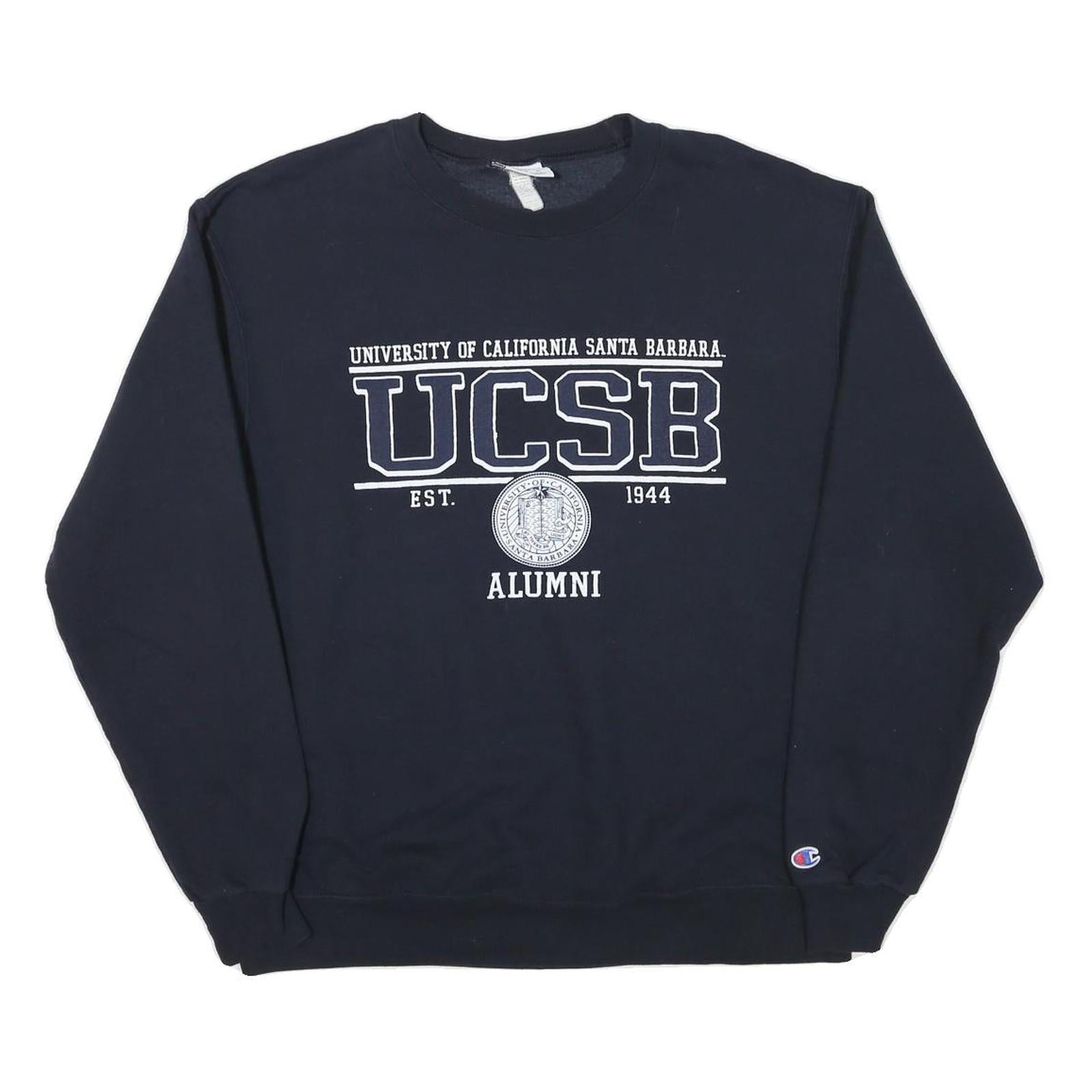 CHAMPION Mens Navy Blue UCSB Alumni Crew Neck L Cotton Blend Sweatshirt Refurbished - N/A refurbished available on Cerqular