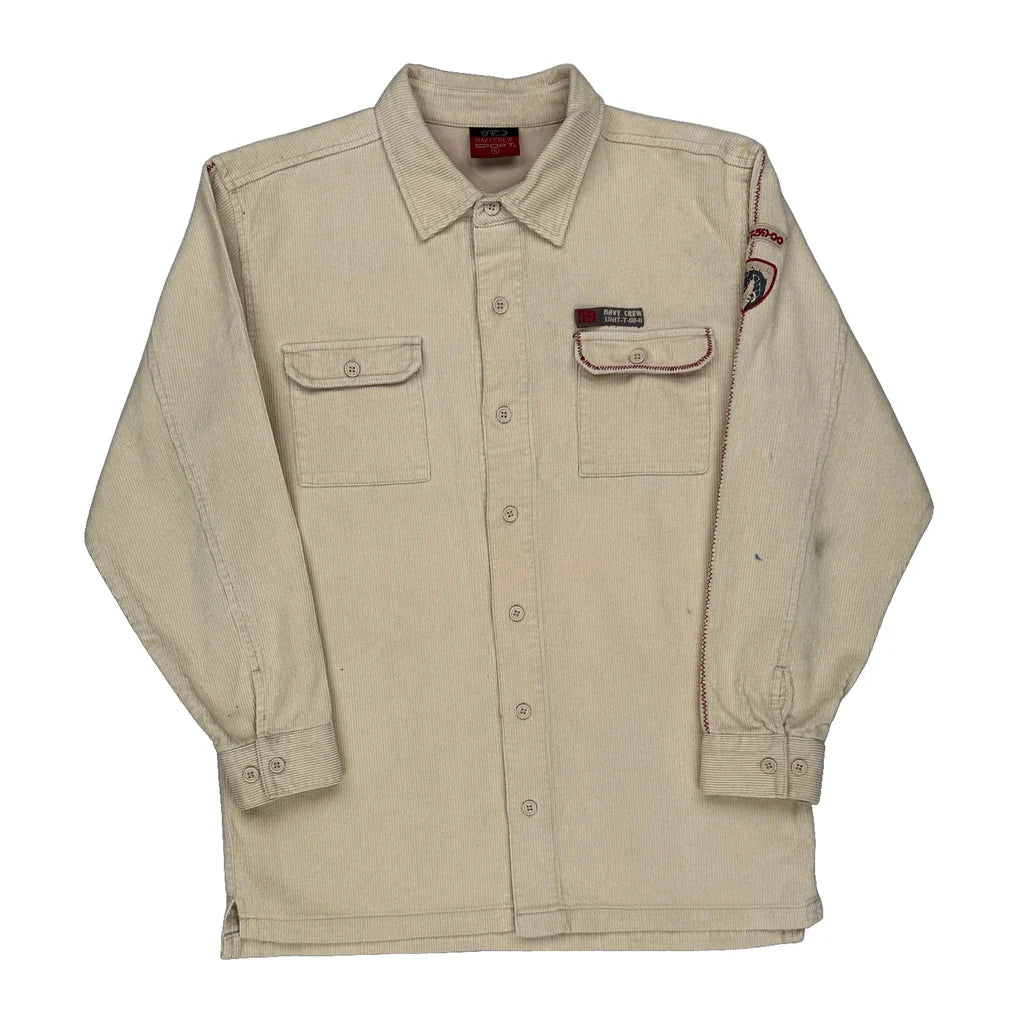 Navy Crew Shirt - XL Beige Cotton Refurbished - Thrifted (note: this is a term often used to describe second- refurbished available on Cerqular