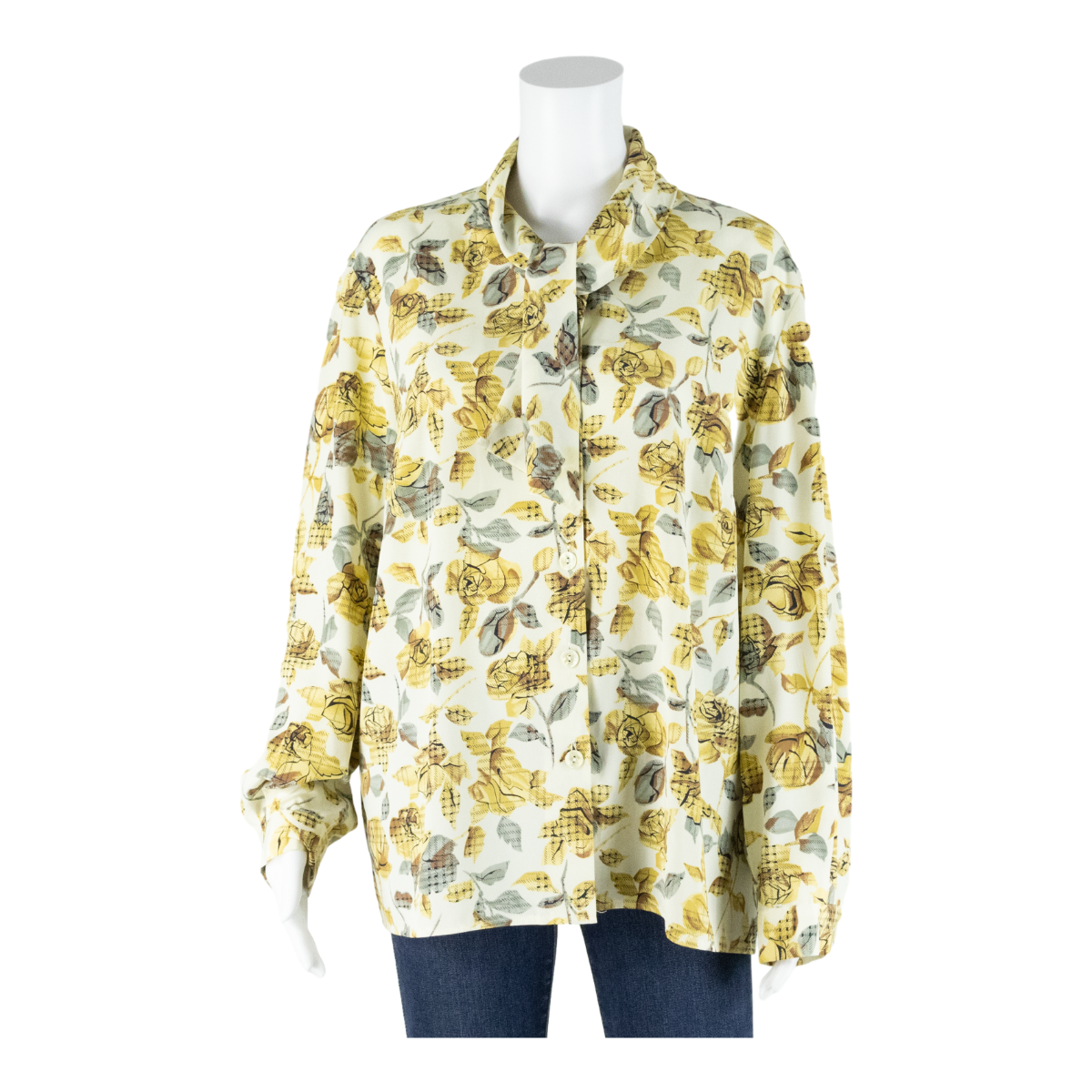 FRANKEN WALDER Womens Printed Shirt Cream Collared 90s Floral L Refurbished - N/A refurbished available on Cerqular