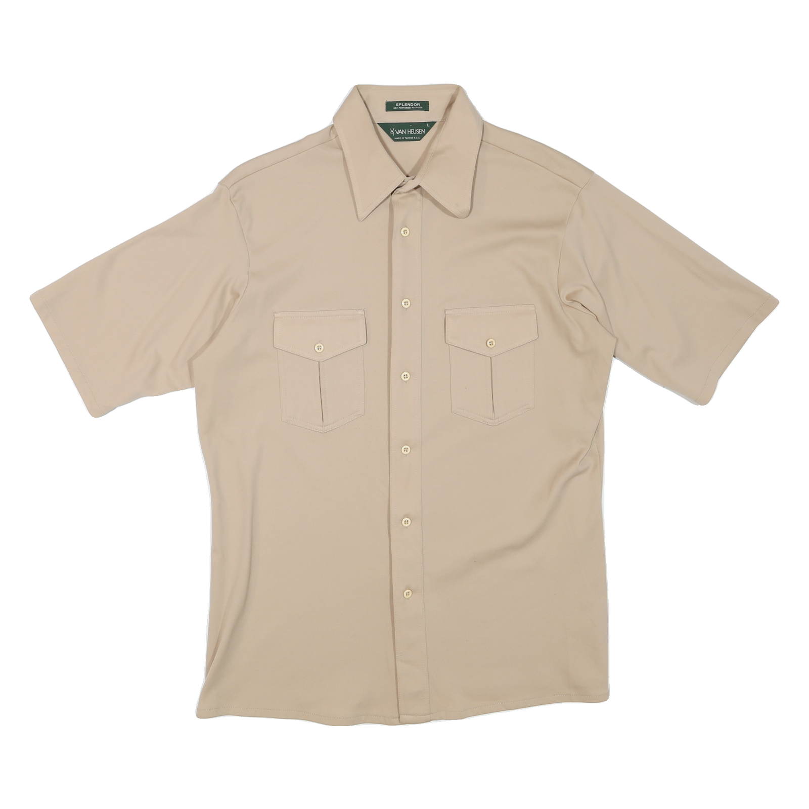 VAN HEUSEN Mens Beige Short Sleeve Shirt L Polyester Blend Casual Workwear Refurbished - N/A refurbished available on Cerqular