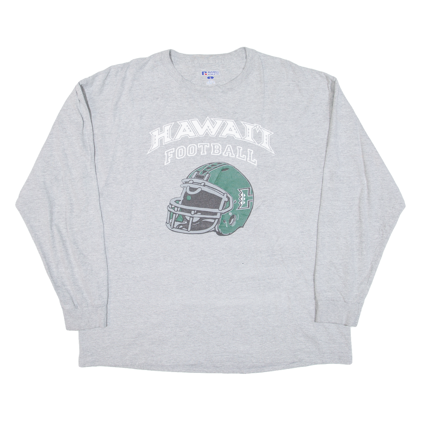 RUSSELL ATHLETIC Hawaii Football Mens T-Shirt Grey Long Sleeve USA L Refurbished - N/A refurbished available on Cerqular