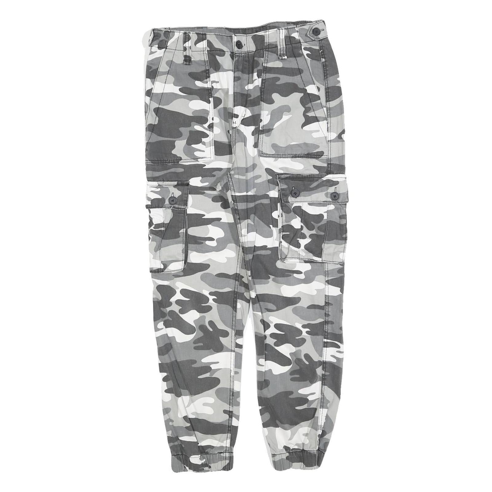 Womens Slim Fit Cotton Blend Grey Camouflage Cargo Trousers W28 L25 Zip Pockets Refurbished - N/A refurbished available on Cerqular