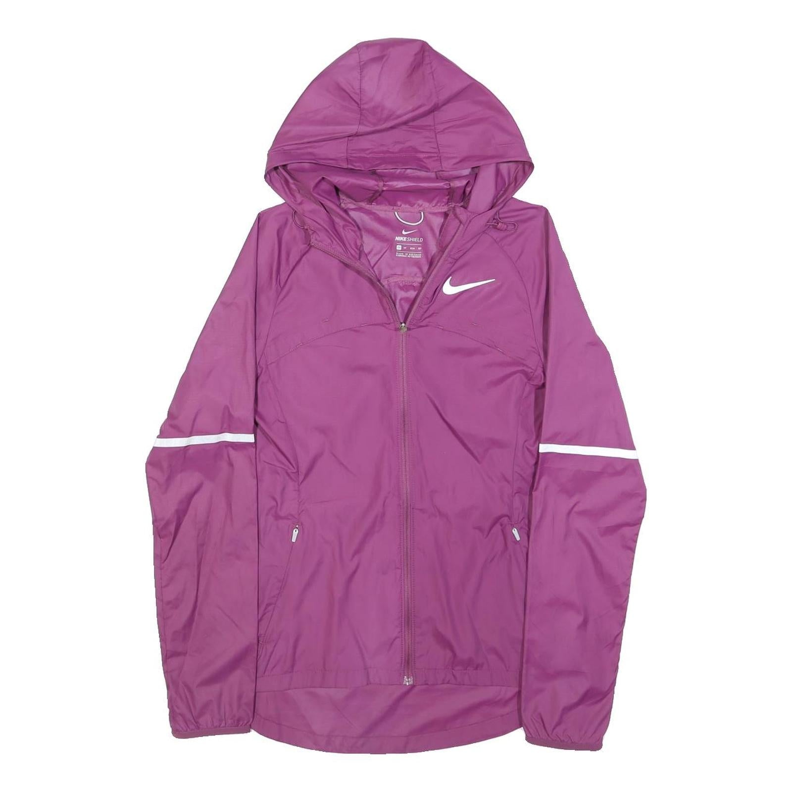 NIKE Womens Purple Zip Hooded Jacket XS Nylon Plain Lightweight Running Refurbished - N/A refurbished available on Cerqular