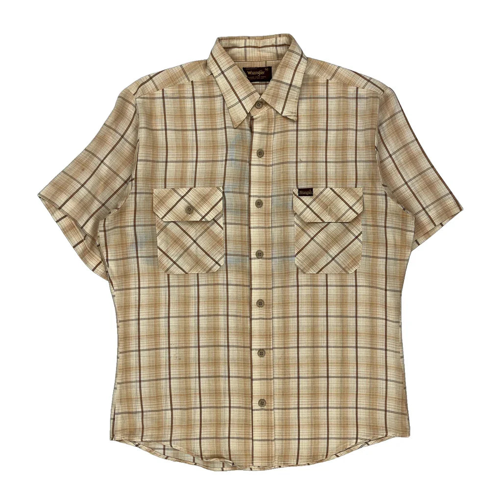 Wrangler Checked Short Sleeve Shirt - Medium Beige Cotton Refurbished - Thrifted (note: this is a term often used to describe second- refurbished available on Cerqular
