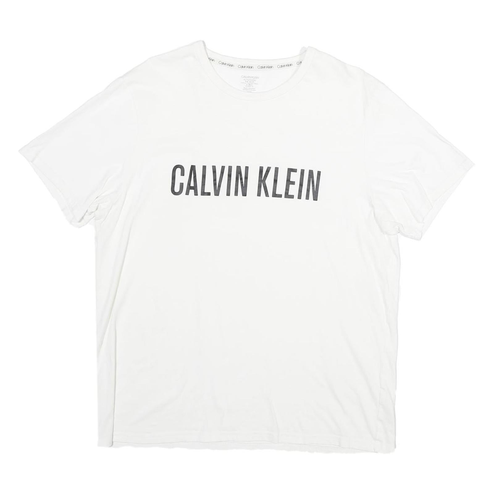 CALVIN KLEIN Mens White XL T-Shirt Short Sleeve Crew Neck Logo Print Refurbished - N/A refurbished available on Cerqular