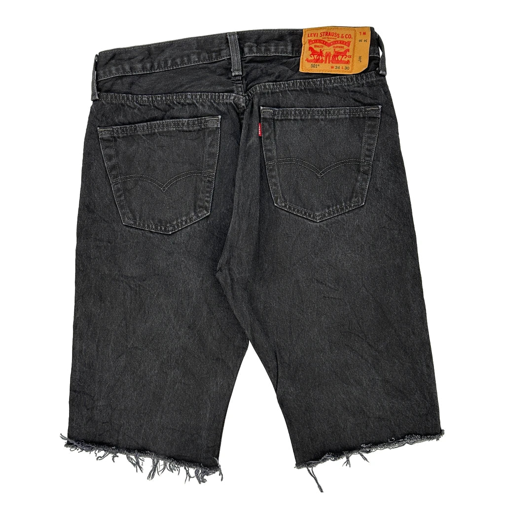 Levis Denim Shorts - 33W 10L Black Cotton Refurbished - Thrifted (note: this is a term often used to describe second- refurbished available on Cerqular