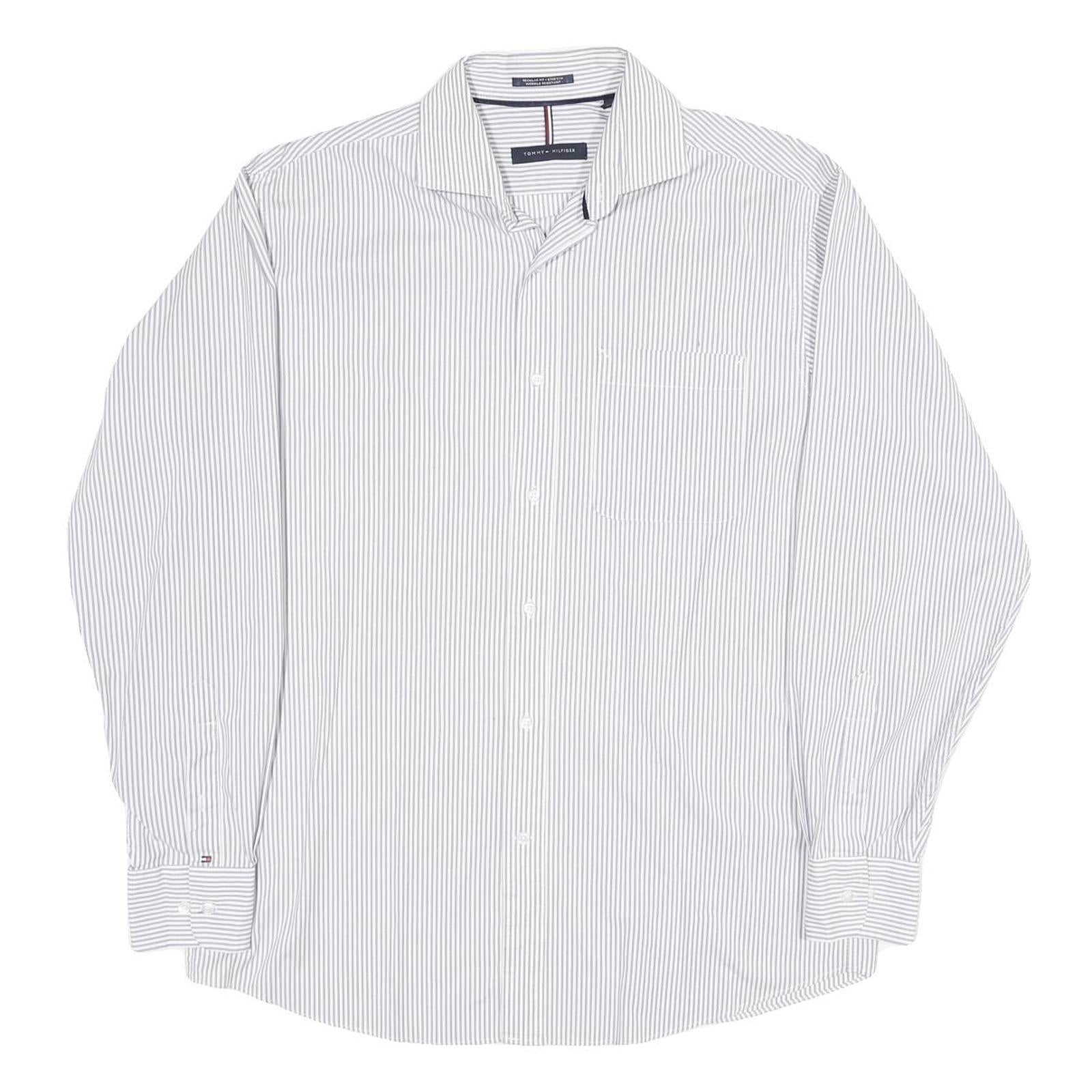TOMMY HILFIGER Mens White & Grey Striped Shirt M Classic Fit Button Down Collar Refurbished - N/A refurbished available on Cerqular