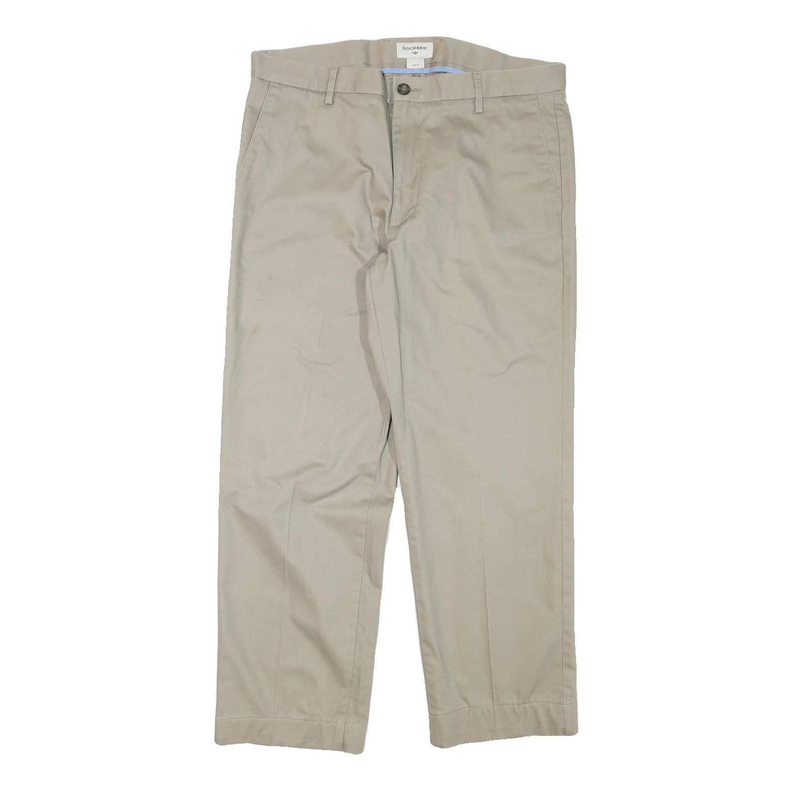 DOCKERS Mens Cotton Blend Beige Slim Straight Trousers W34 L28 Classic Zip Refurbished - N/A refurbished available on Cerqular