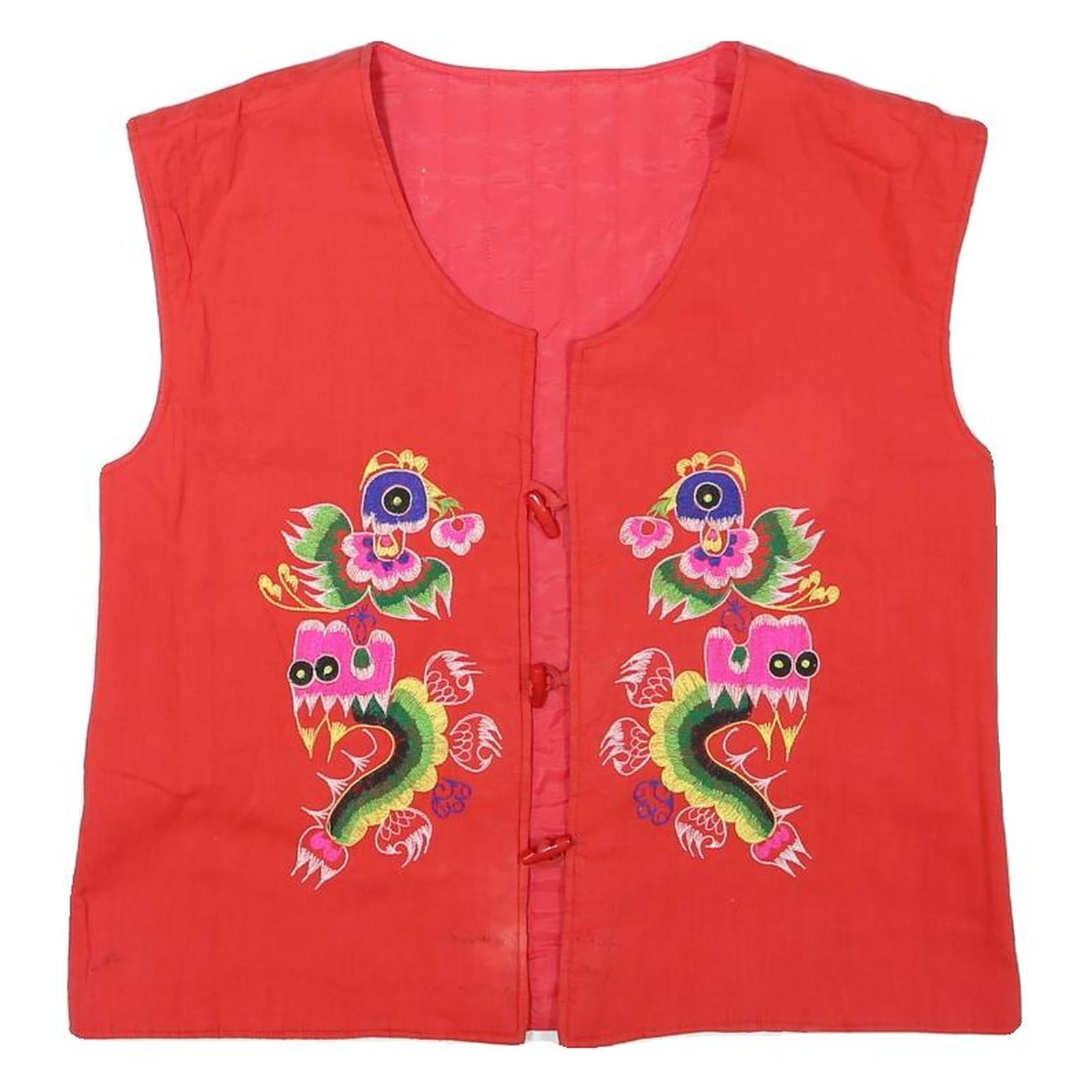 Womens Red Polyester Blend Embroidered Button Jacket S Plain Ethnic Craft Refurbished - N/A refurbished available on Cerqular