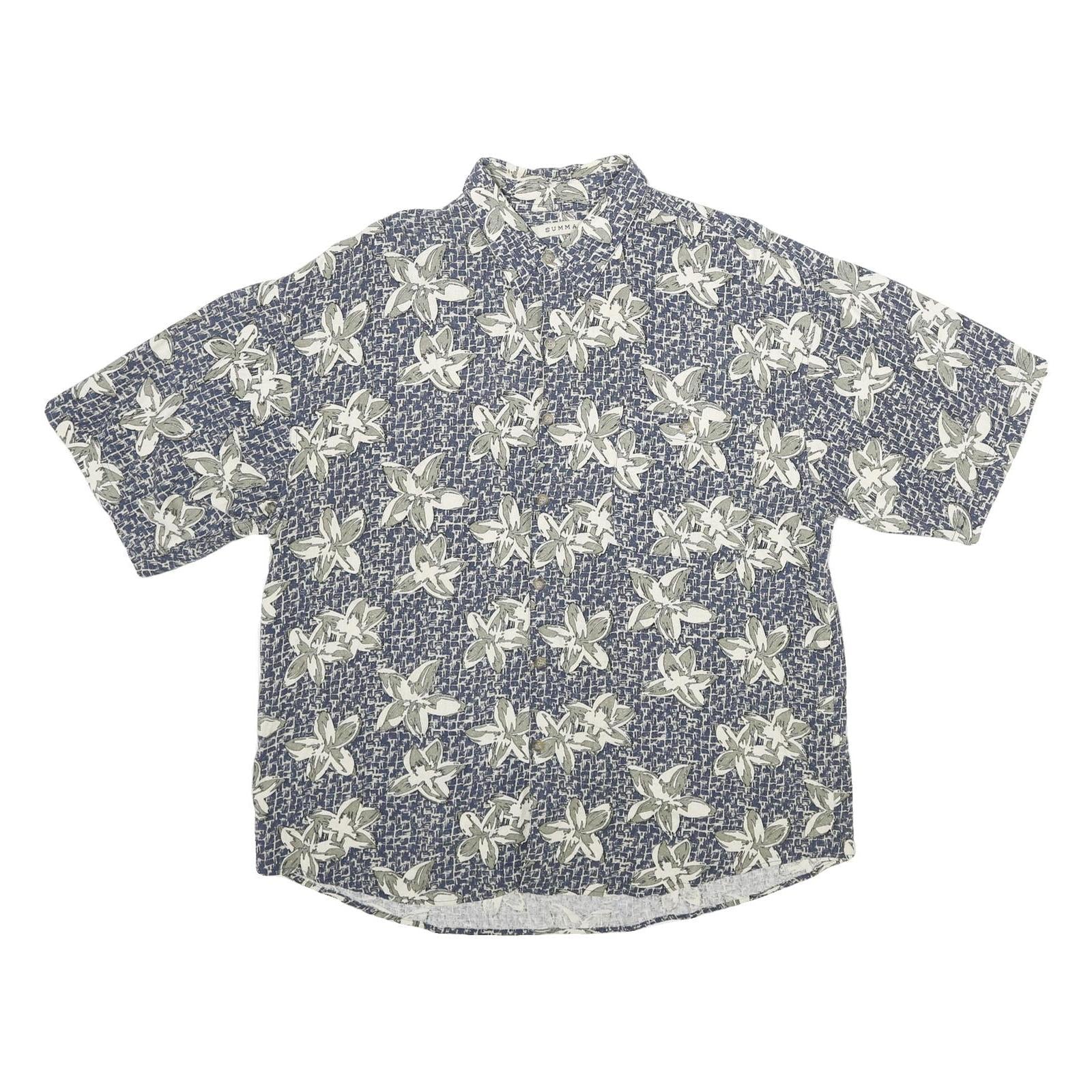 SUMMA Mens Blue Floral Print Silk Shirt XL Casual Summer Relaxed Fit Refurbished - N/A refurbished available on Cerqular