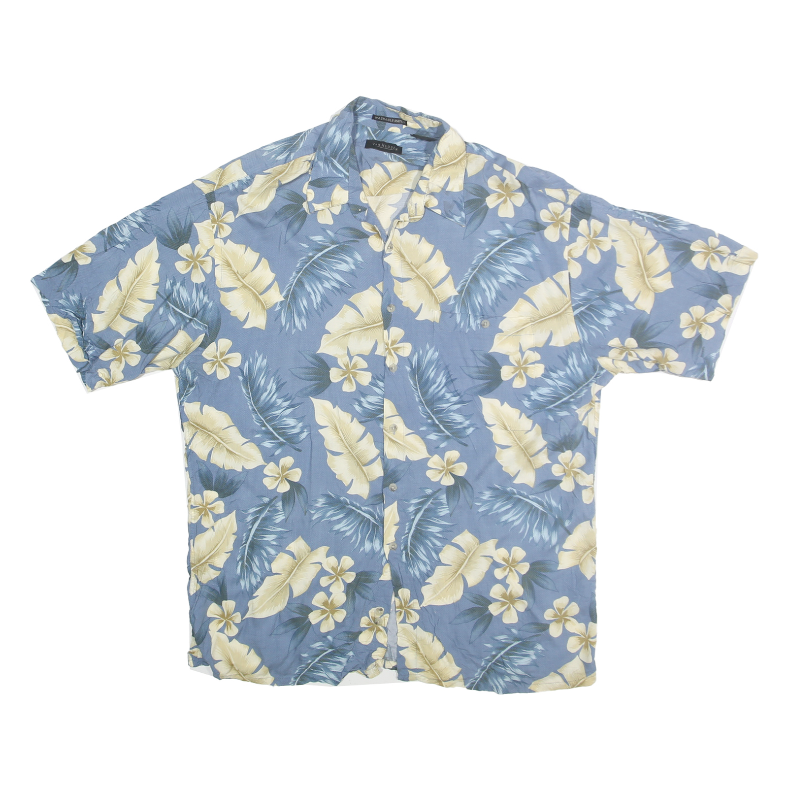VAN HEUSEN Mens Blue & Cream Floral Rayon Shirt L Casual Summer Beachwear Refurbished - N/A refurbished available on Cerqular