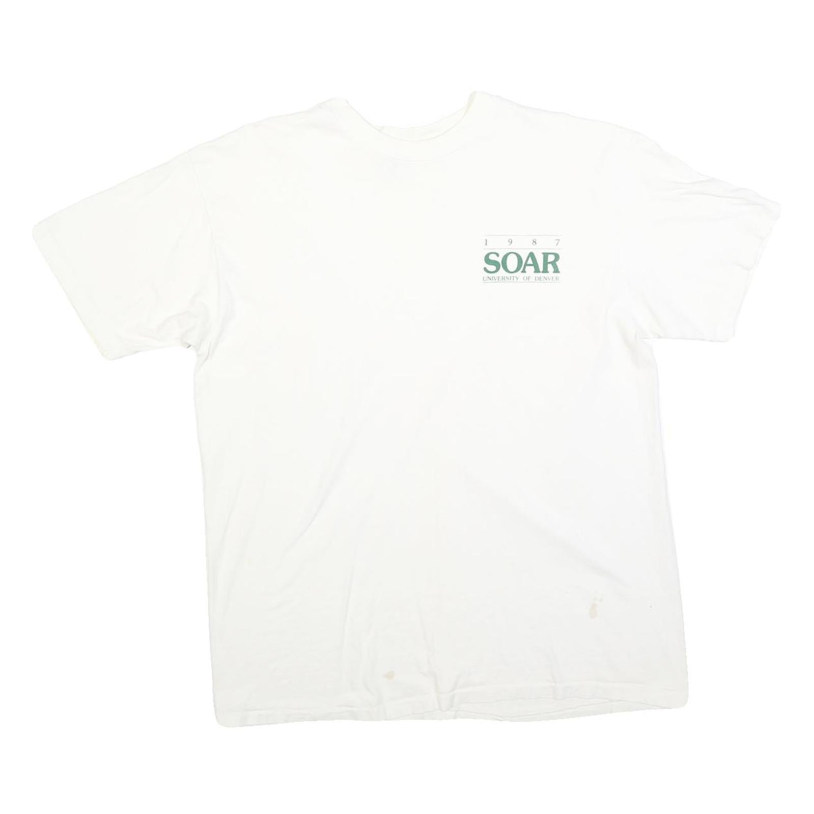 HANES Mens White SOAR University Of Denver Graphic T-Shirt XL Short Sleeve Crew Refurbished - N/A refurbished available on Cerqular