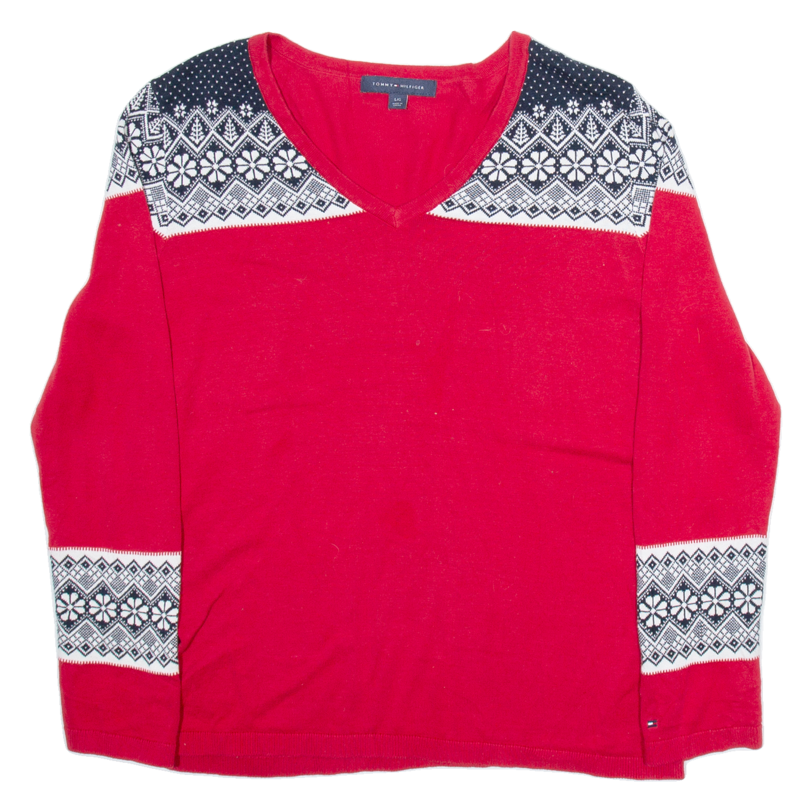 TOMMY HILFIGER Mens Jumper Red V-Neck Tight Knit L Refurbished - N/A refurbished available on Cerqular