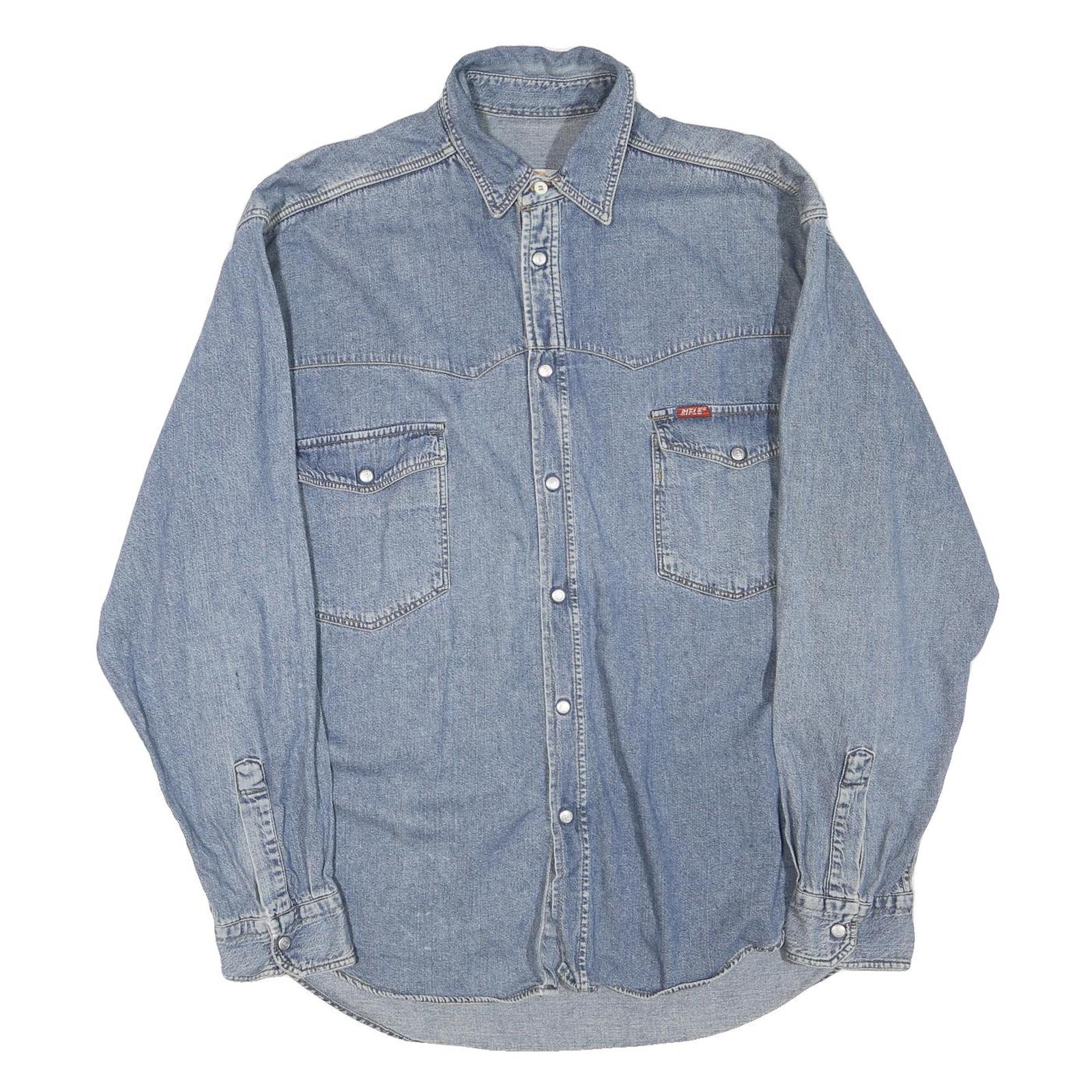 RIFLE Mens Blue Denim Shirt M Long Sleeve Button Front Casual Cotton Blend Refurbished - N/A refurbished available on Cerqular